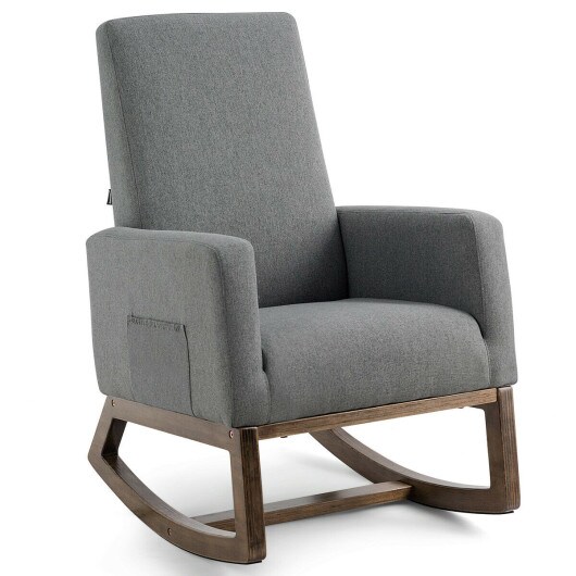 Fabric Rocking Chair High Back Ergonomic Plywood Frame Breathable Upholstery