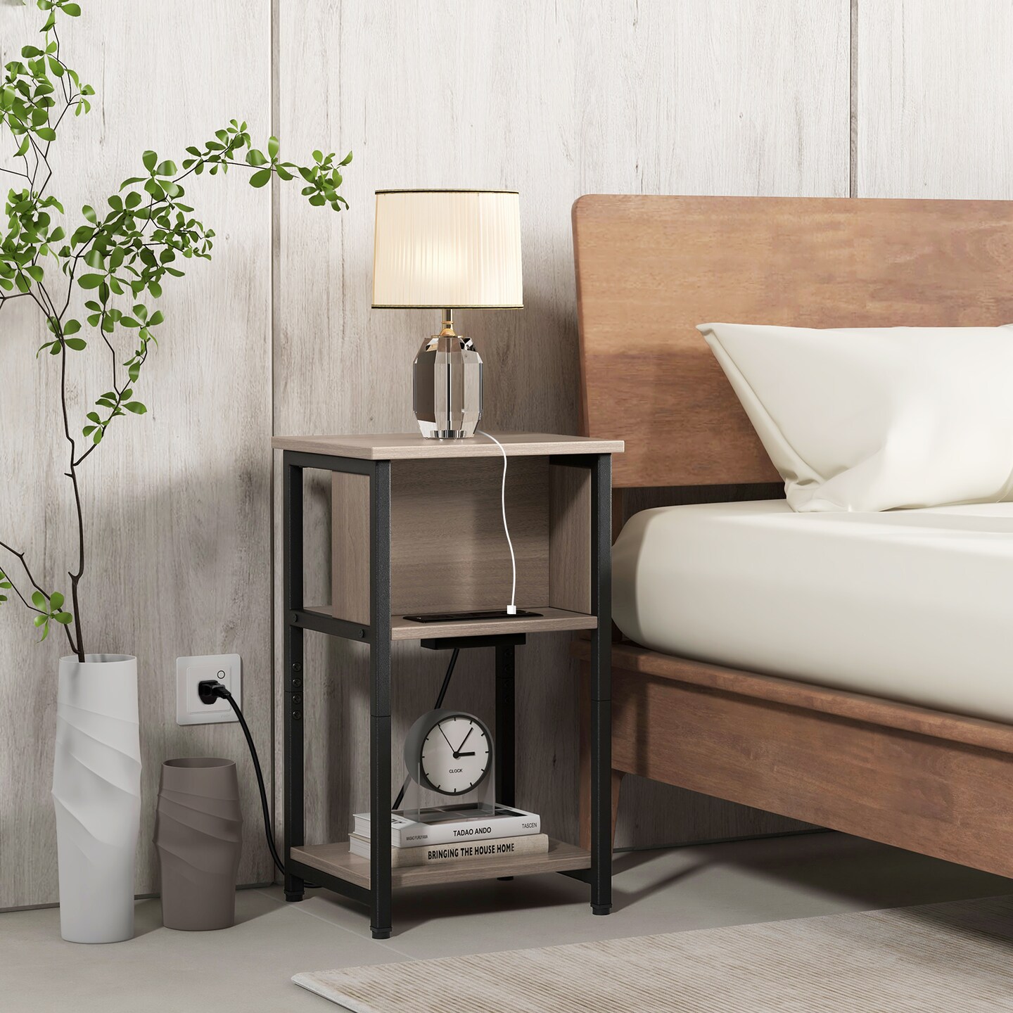 3-Tier End Table with USB Ports &#x26; Power Outlets
