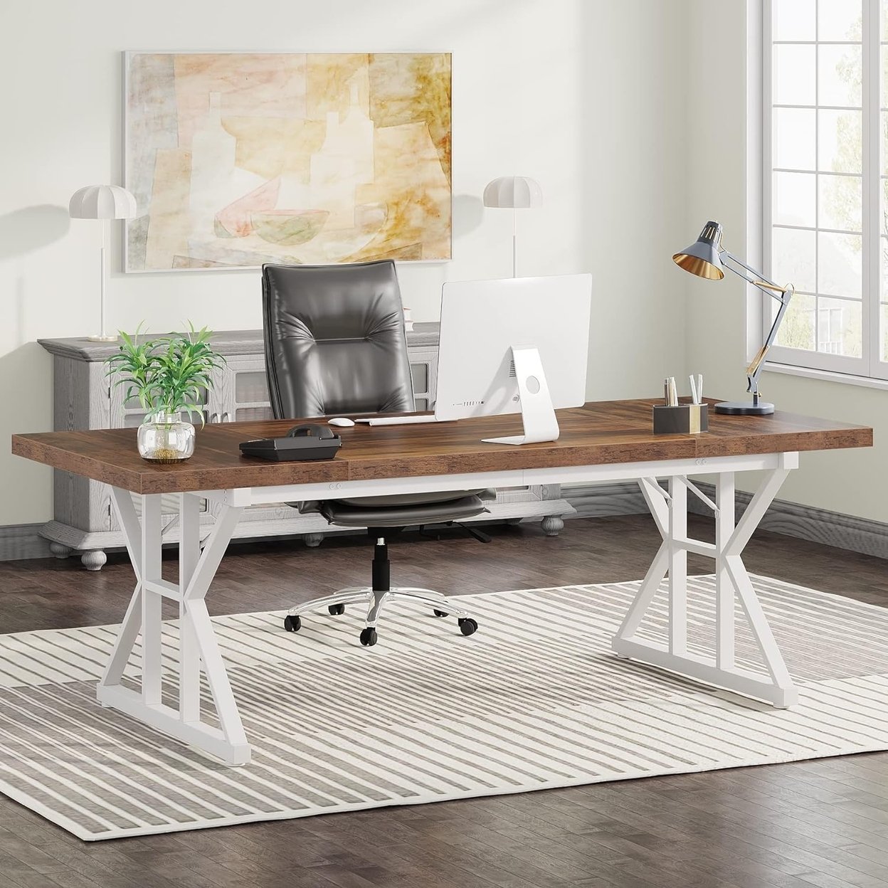 Tribesigns 70.8 Inch Executive Desk Large Computer Office Desk Modern White Wood