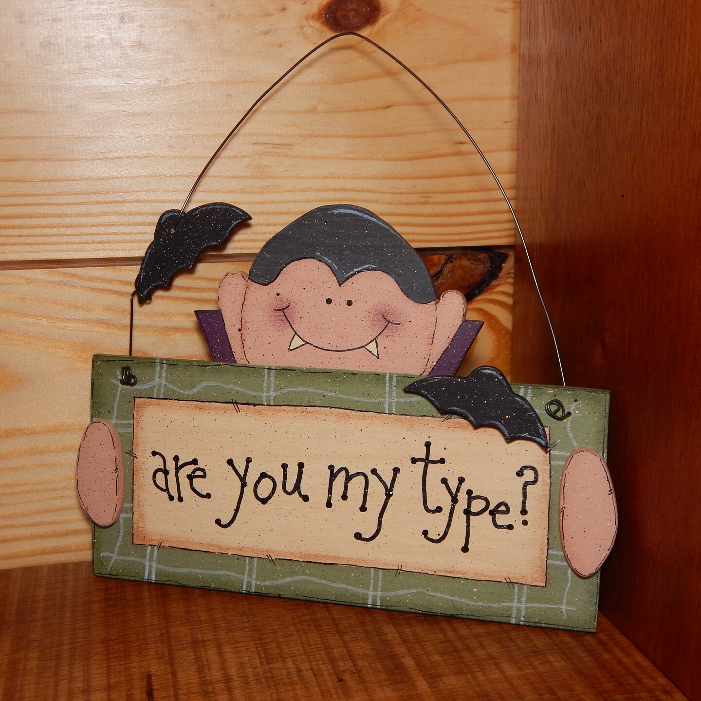 Primitive Halloween Decoration, Cute Vampire Decor, Wood Halloween Signs, Vampire Signs, Cute Halloween Decor, Dracula Halloween Door Hanger product 7