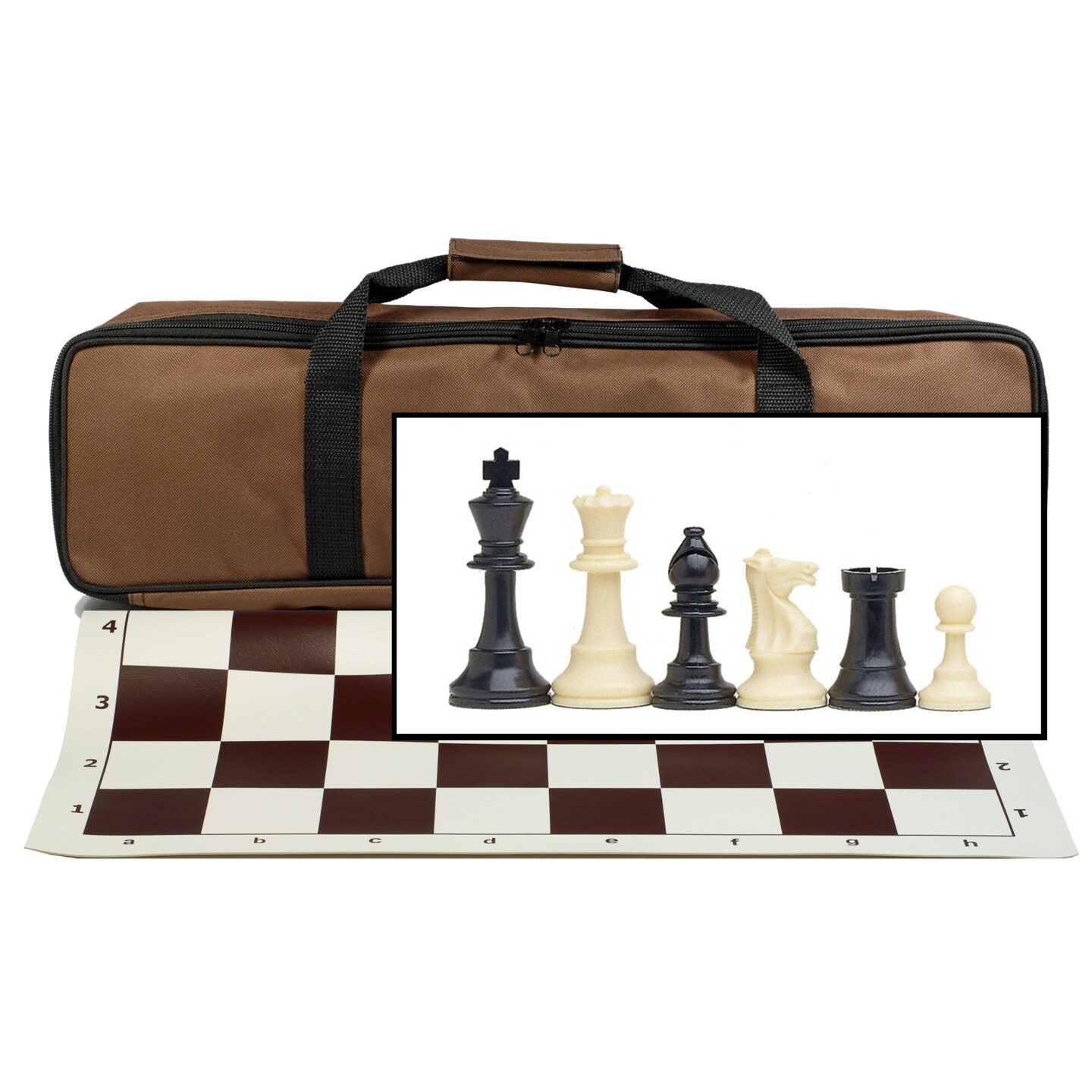 Complete Tournament Chess Set – Plastic Chess Pieces with Roll-up Chess Board and Travel Canvas Bag