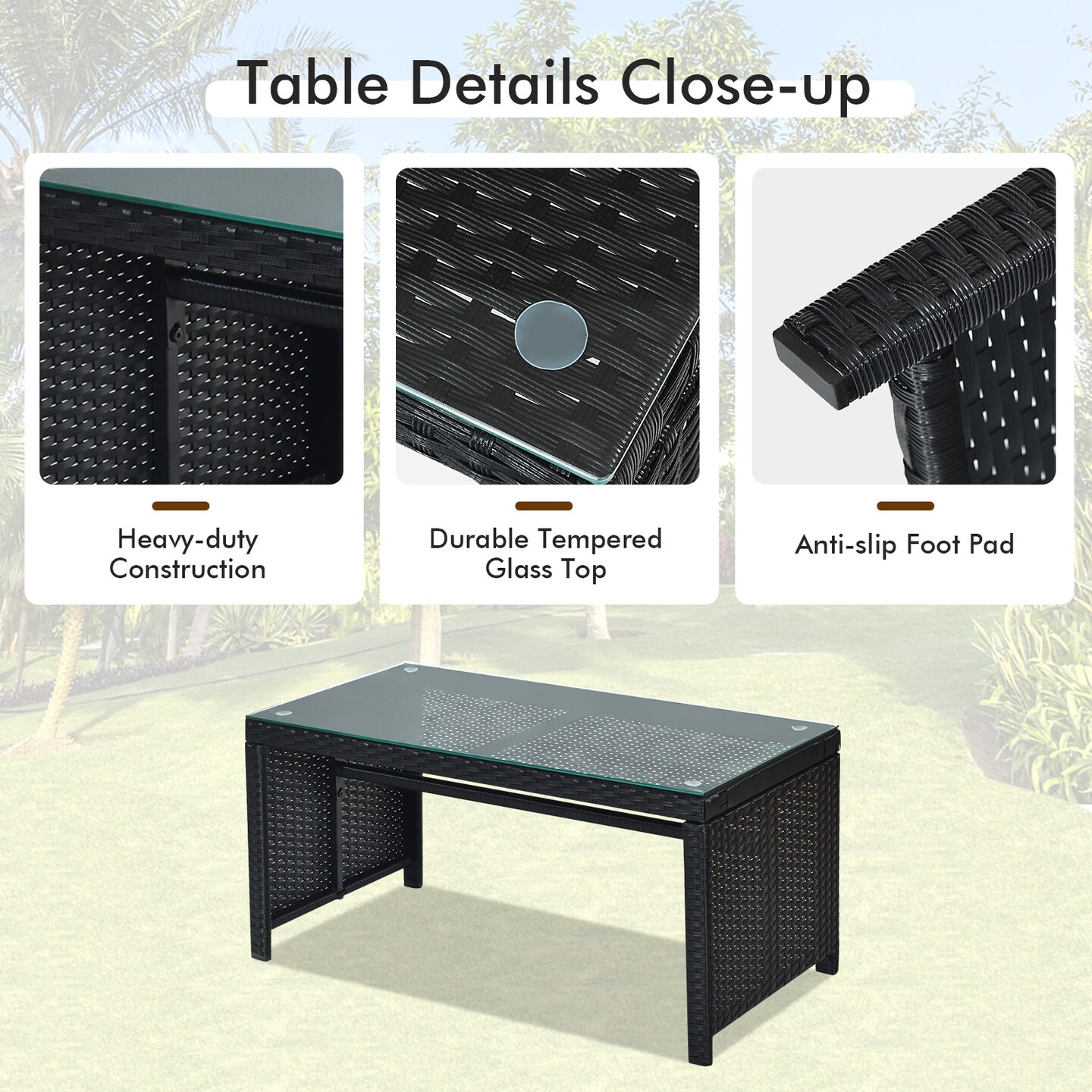 4 Pcs Wicker Conversation Furniture Set Patio Sofa and Table Set