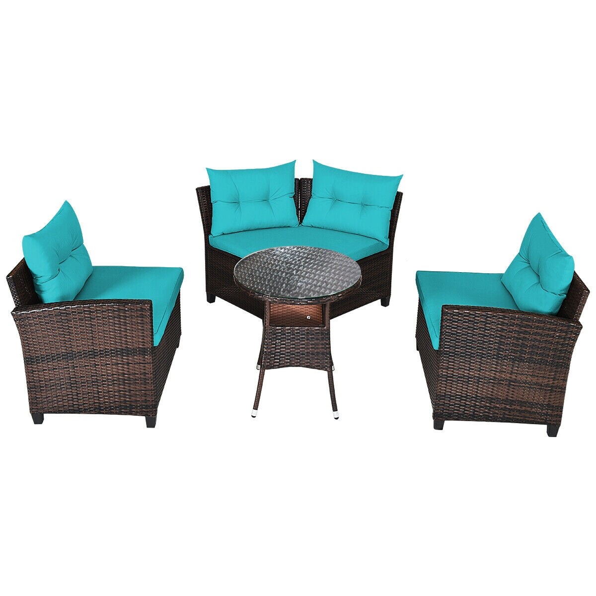 4 Pieces Furniture Patio Set Outdoor Wicker Sofa Set