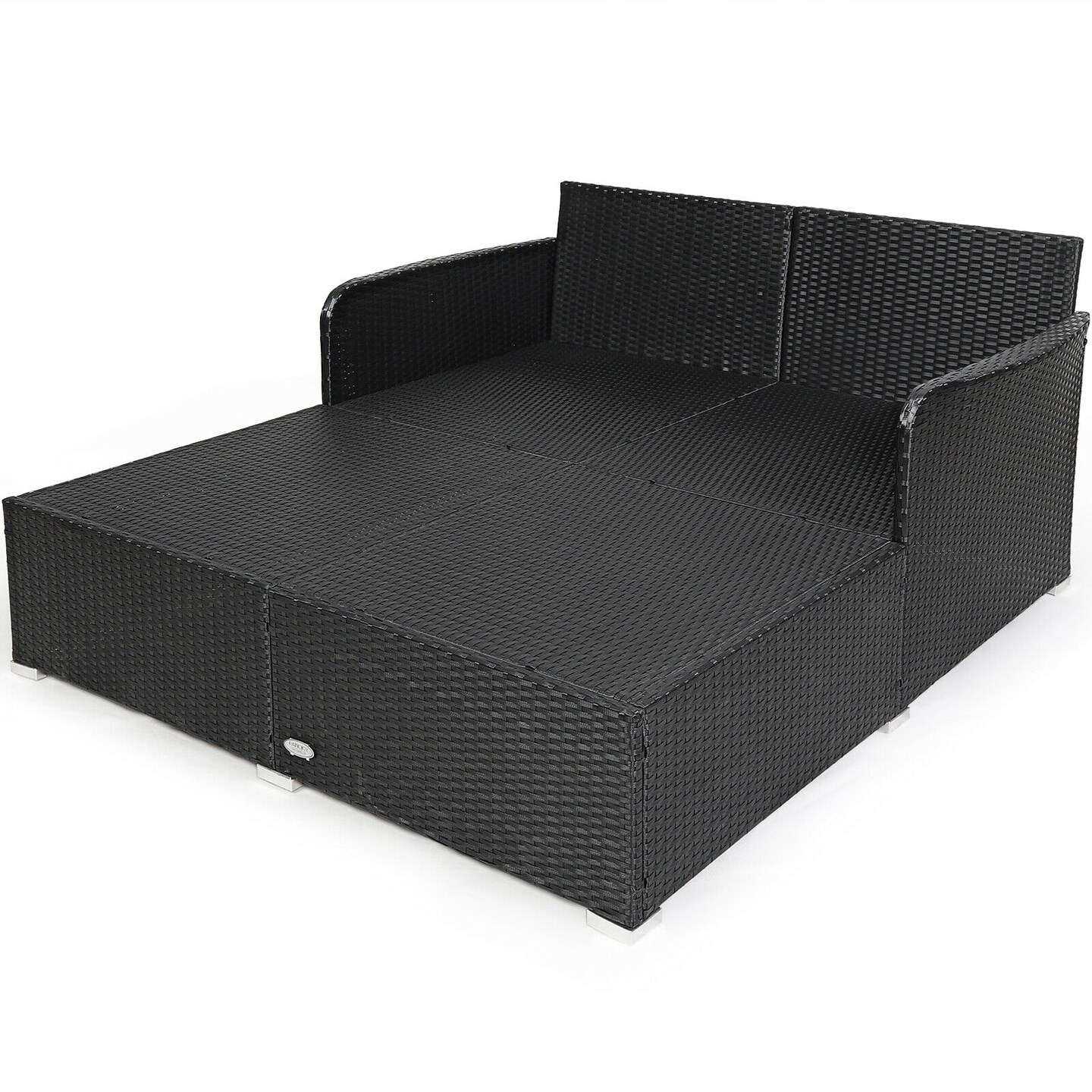 Spacious Outdoor Rattan Daybed With Upholstered Cushions And Pillows