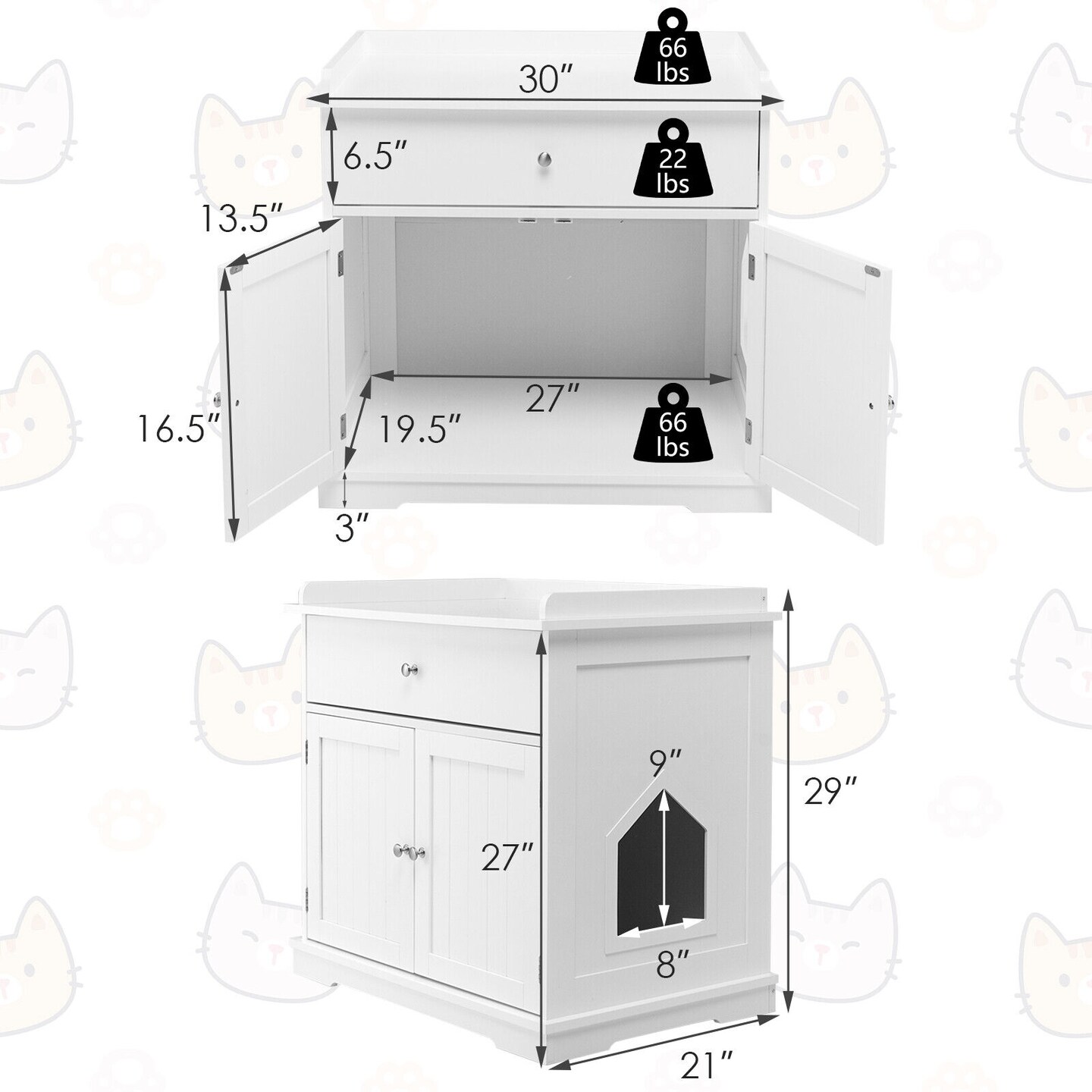 Wooden Cat Litter Box Enclosure with Drawer Side Table Furniture