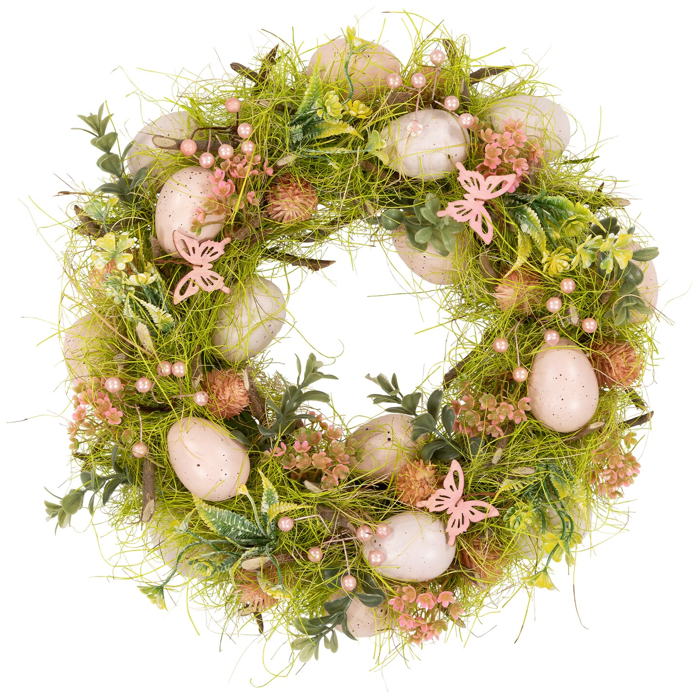 Northlight Easter Eggs with Butterflies Artificial Spring Wreath - 13&#x22; - Green and Pink