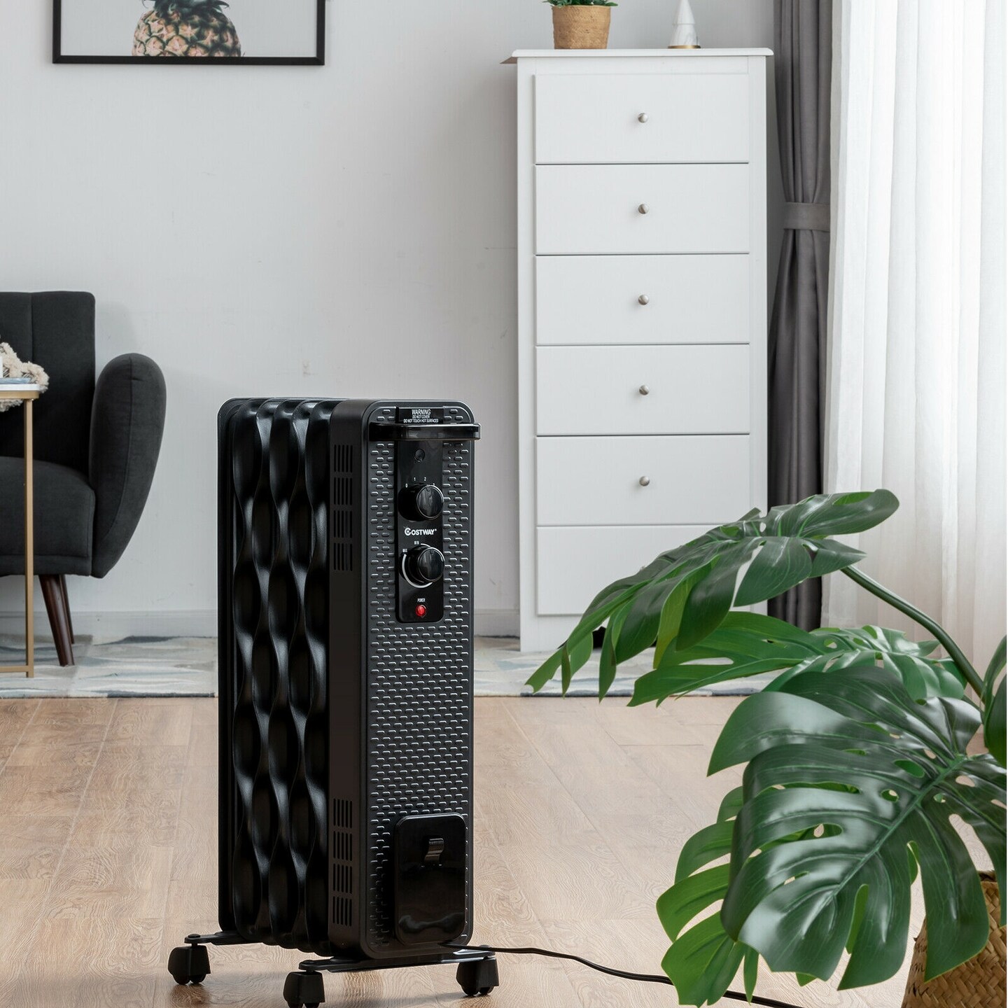 1500 W Oil-Filled Heater Portable Radiator Space Heater with Adjustable Thermostat