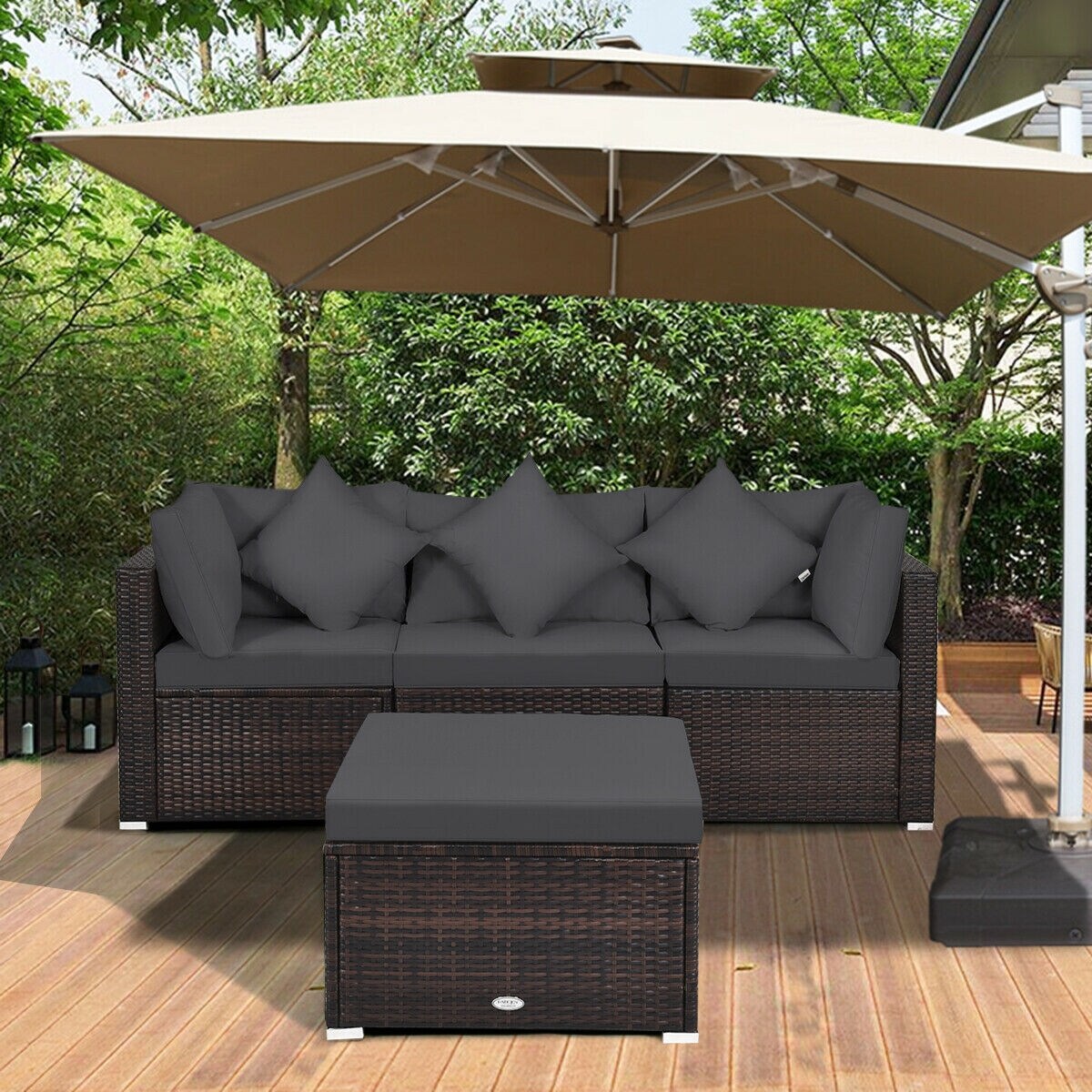 4 Pieces Ottoman Garden Patio Rattan Wicker Furniture Set with Cushion