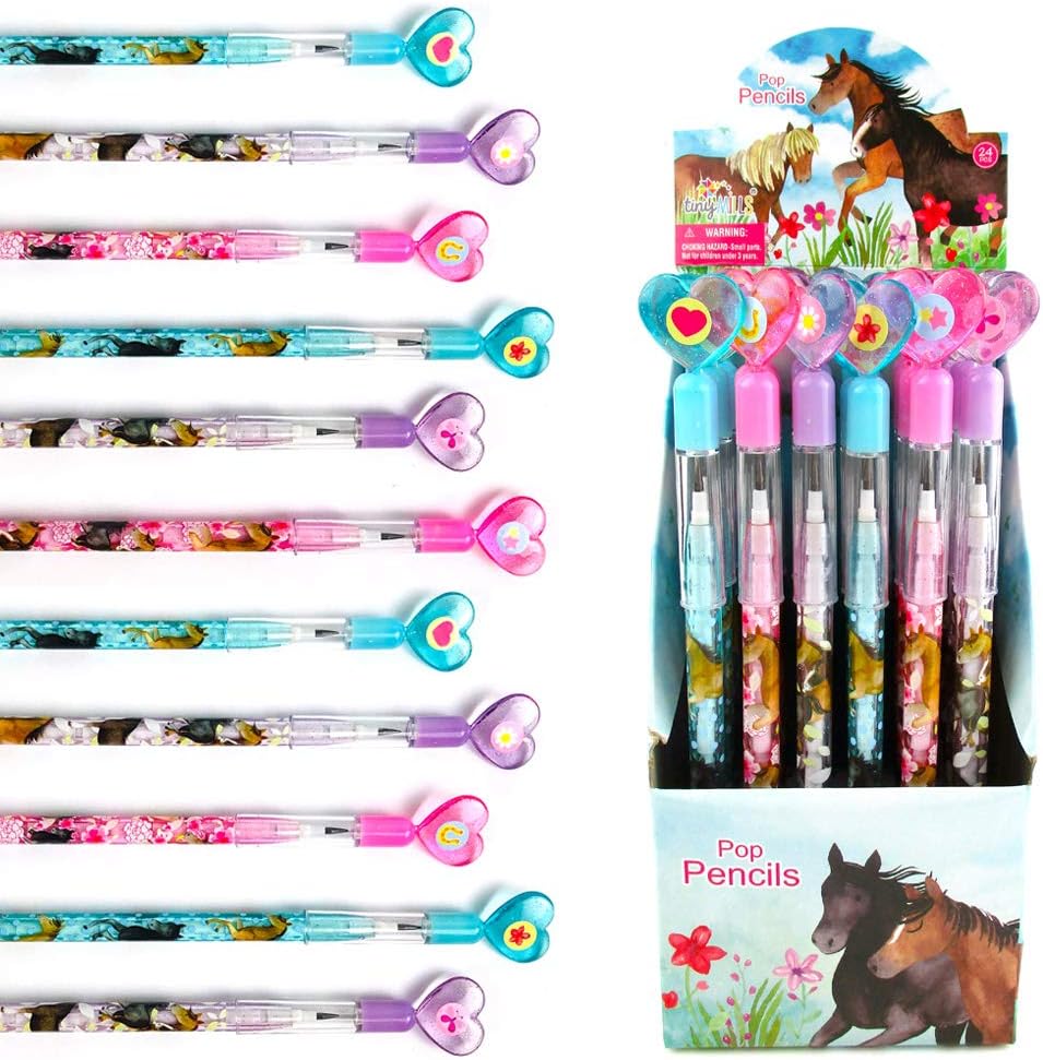 TINYMILLS 24 Pcs Horse and Pony Multi Point Stackable Pencil with Eraser