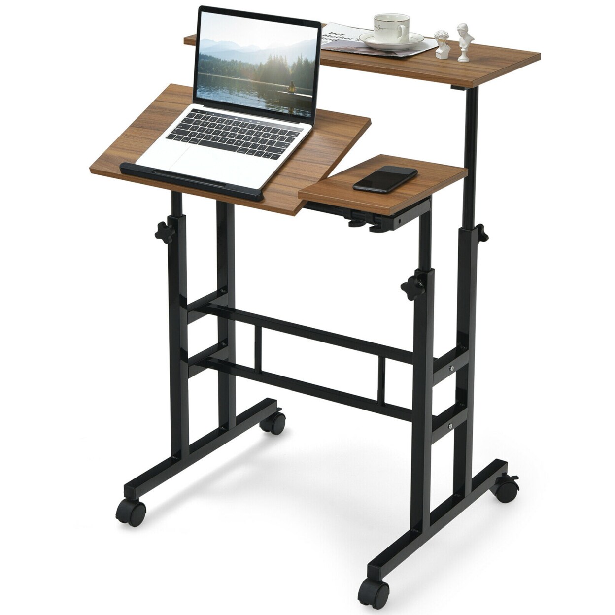 Mobile Stand Up Desk Adjustable Computer Desk Tilting Workstation