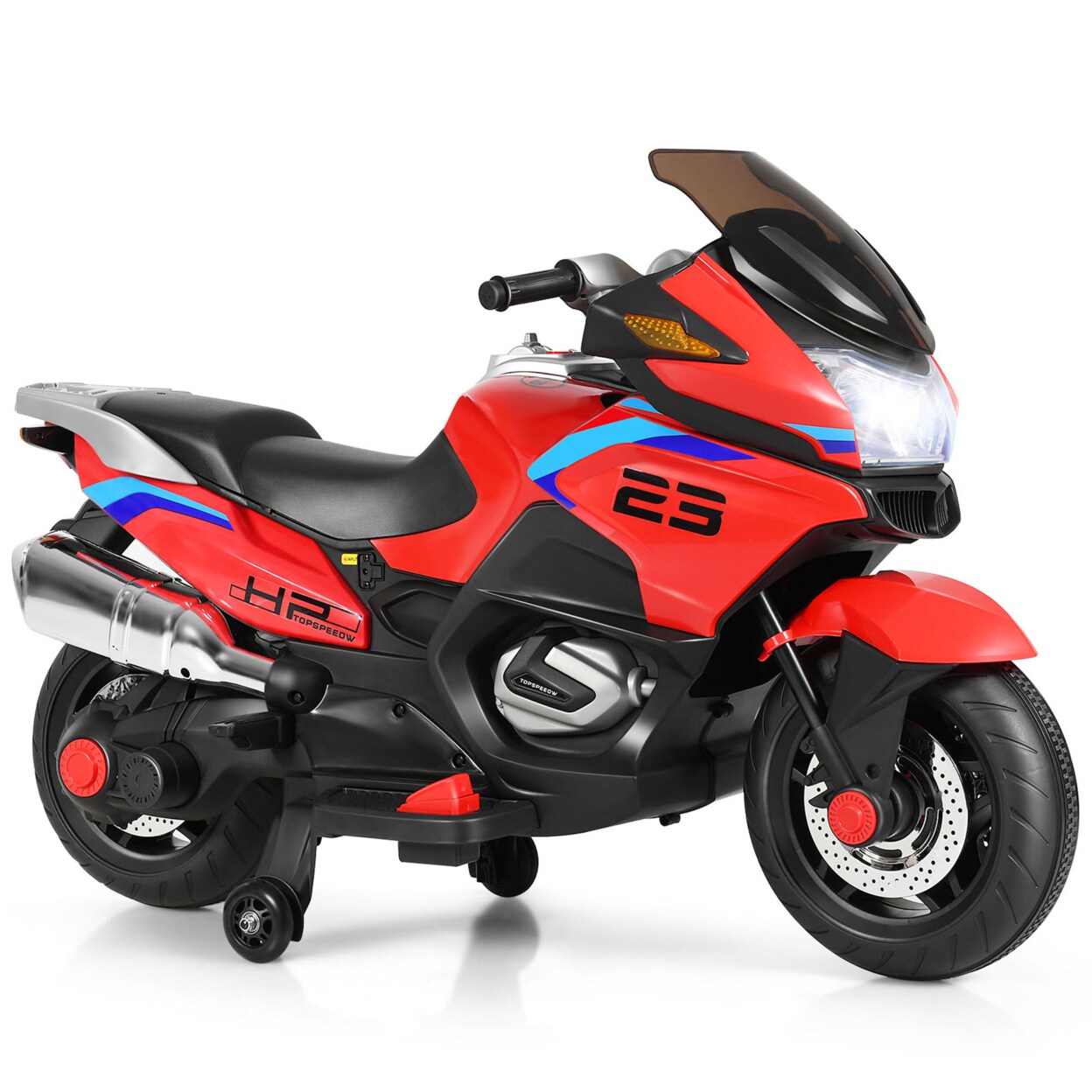 12V Electric Kids Ride On Motorcycle W/ Training Wheels Red/Black/White