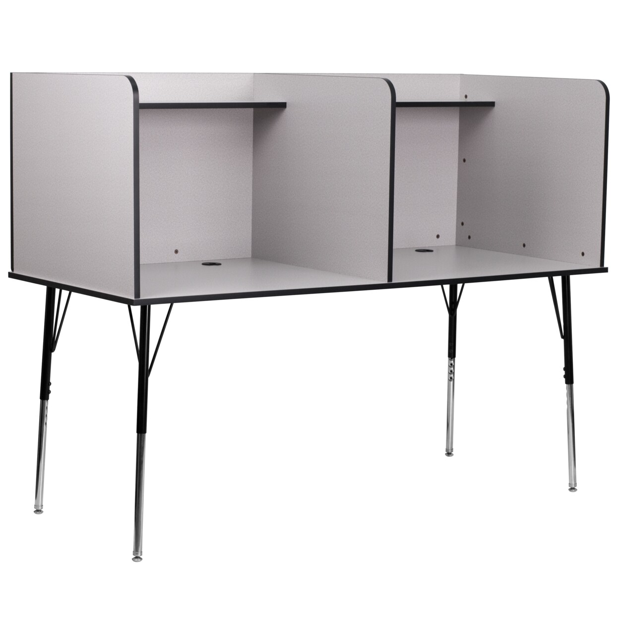 Flash Furniture Stand-Alone Double Study Carrel with Top Shelf - Height Adjustable Legs and Wire Management Grommet - Nebula Grey Finish