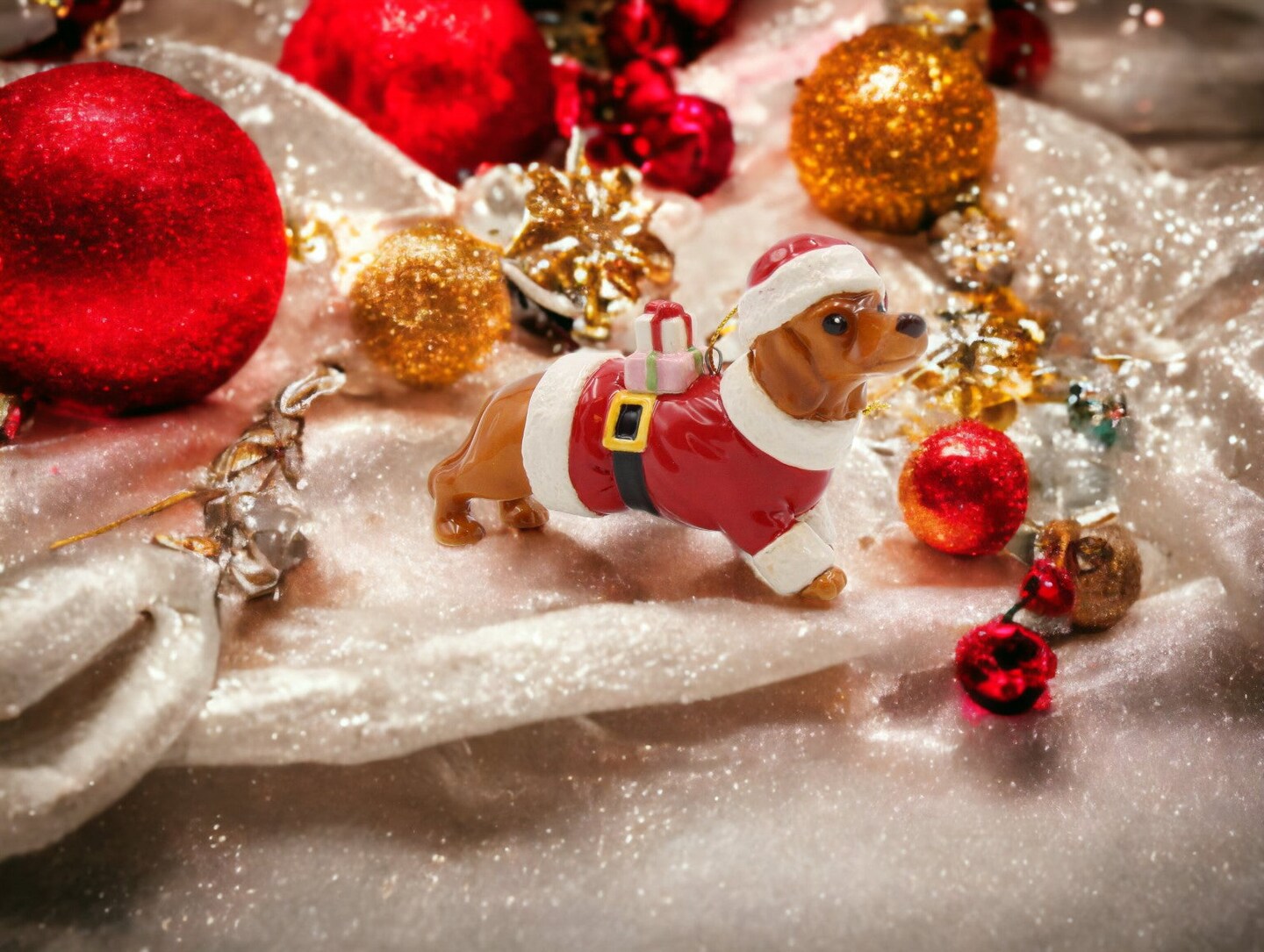 Ceramic Dachshund Santa Dog Christmas Tree Ornament, Home D&#xE9;cor, Gift for Her, Gift for Mom, Kitchen D&#xE9;cor, Dog Lover Gift, Pet Loss Gift