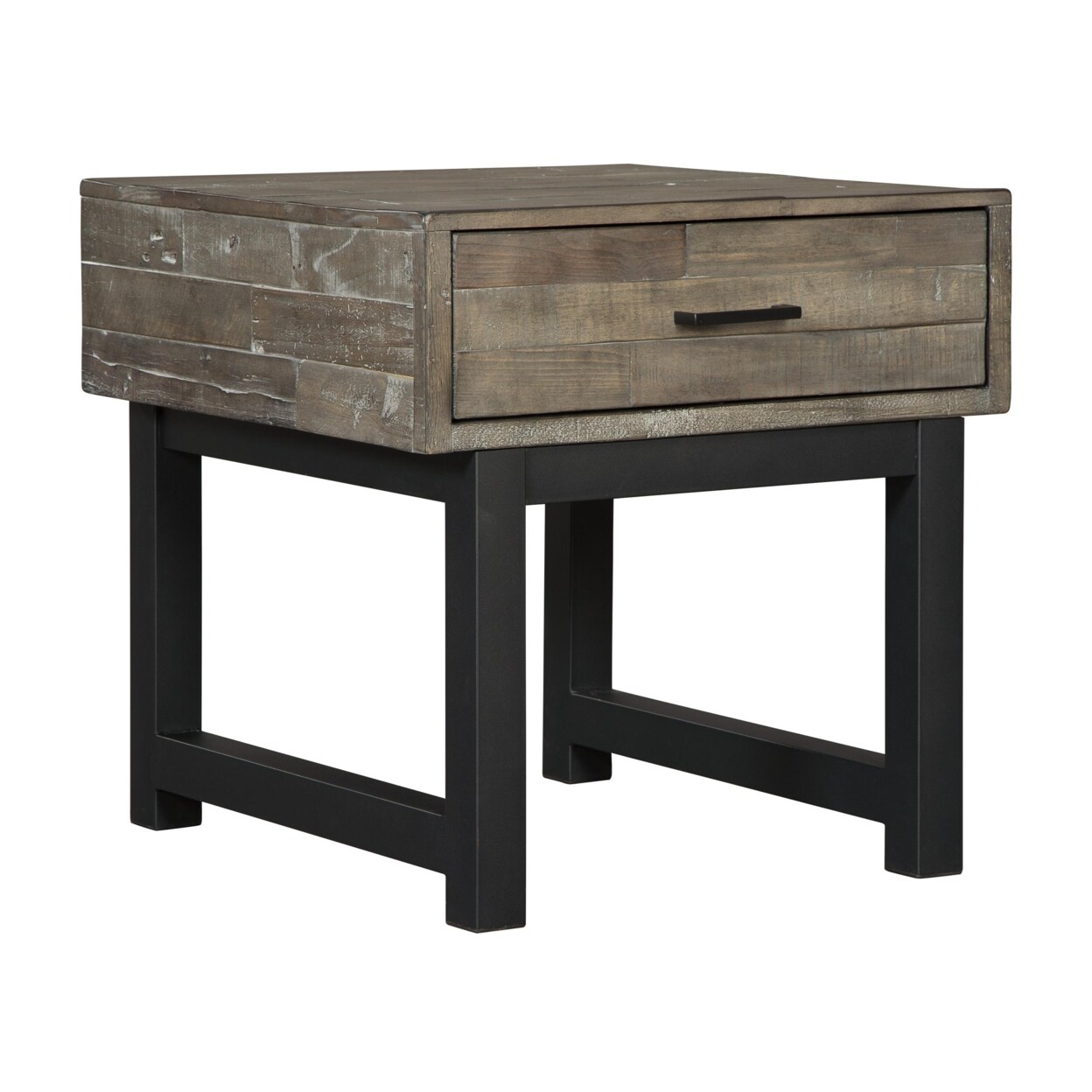 Saltoro Sherpi Square Butcher Block Wooden End Table with 1 Drawer, Brown and Black-