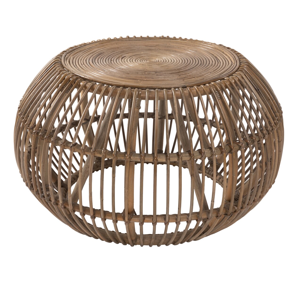 Saltoro Sherpi Handwoven Round Rattan Coffee Table with Concentric Circle Top, Brown-