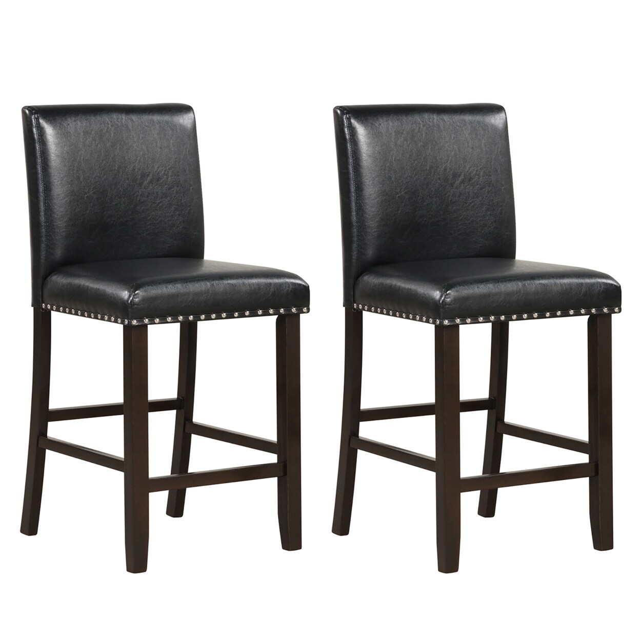 Set Of 2 Bar Stools Pvc Leather Counter Height Chairs For Kitchen Island Black