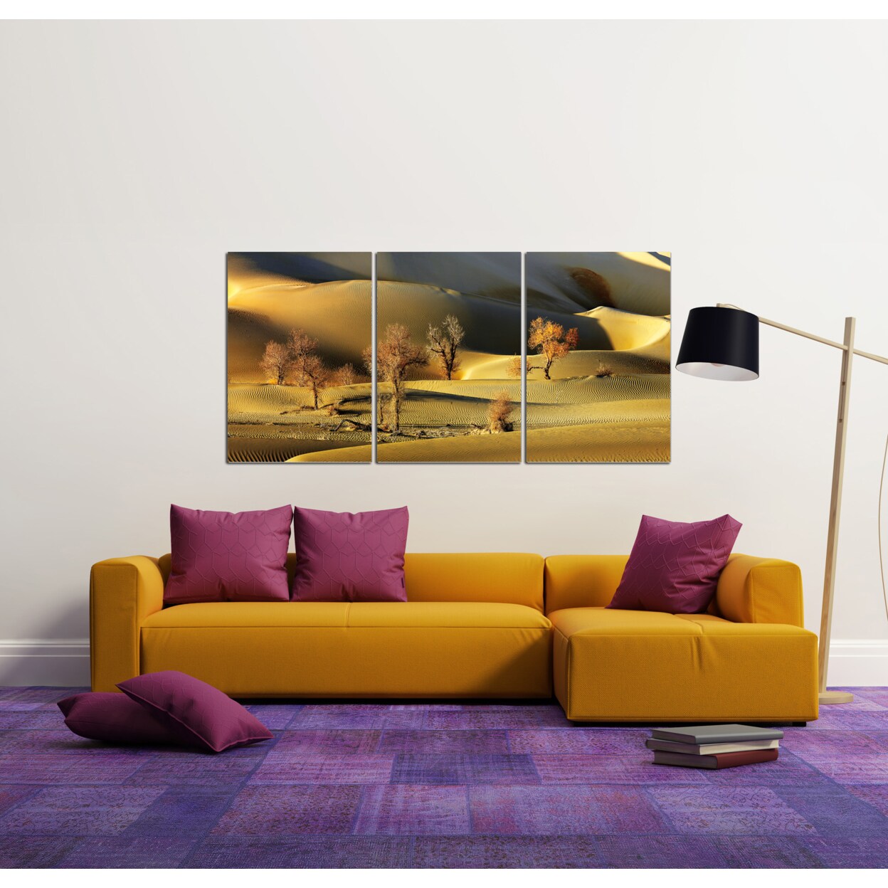Iconic Home Golden Desert 3 piece Wrapped Canvas Wall Art Print 20x40.5 inches