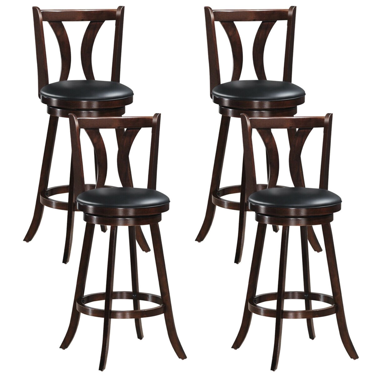 Gymax Set of 4 Swivel Bar stools 29.5&#x22; Bar Height Chairs with Rubber Wood Legs