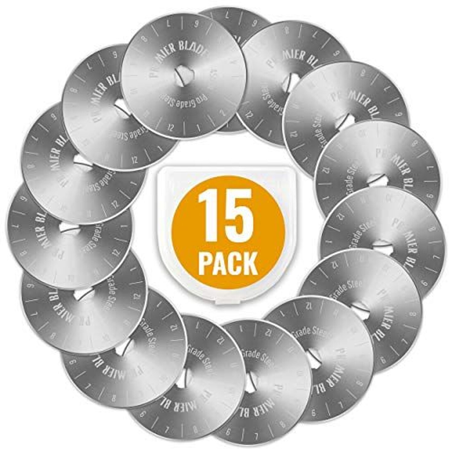 Tape Plus 45mm Rotary Cutter Blades - (15 Pack) Compatible with Fiskars, Olfa, Martelli Blades and More - Fabric Cutter Wheel, Premier Blades