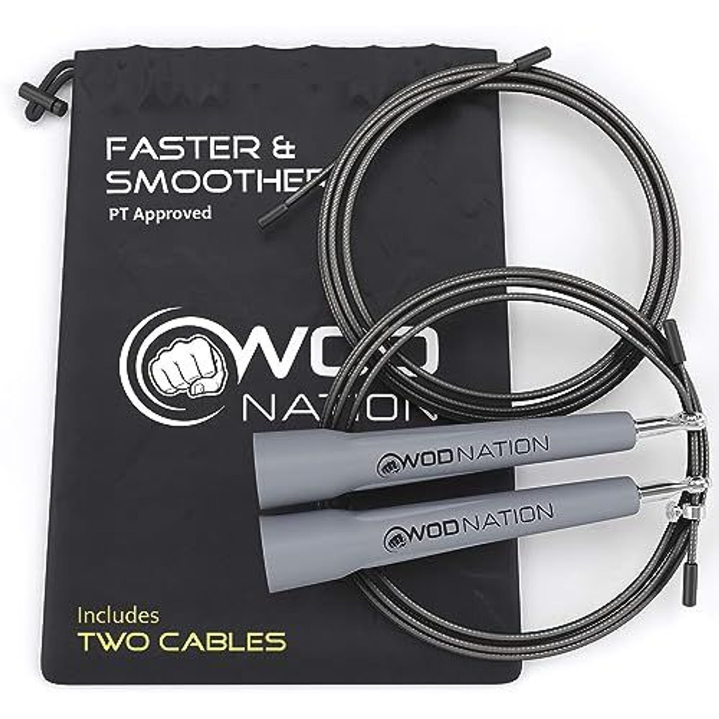 WOD Nation Adjustable Speed Jump Rope For Men Women Children Blazing Fast Fitness Skipping Rope Perfect for Boxing MMA Endurance Gray