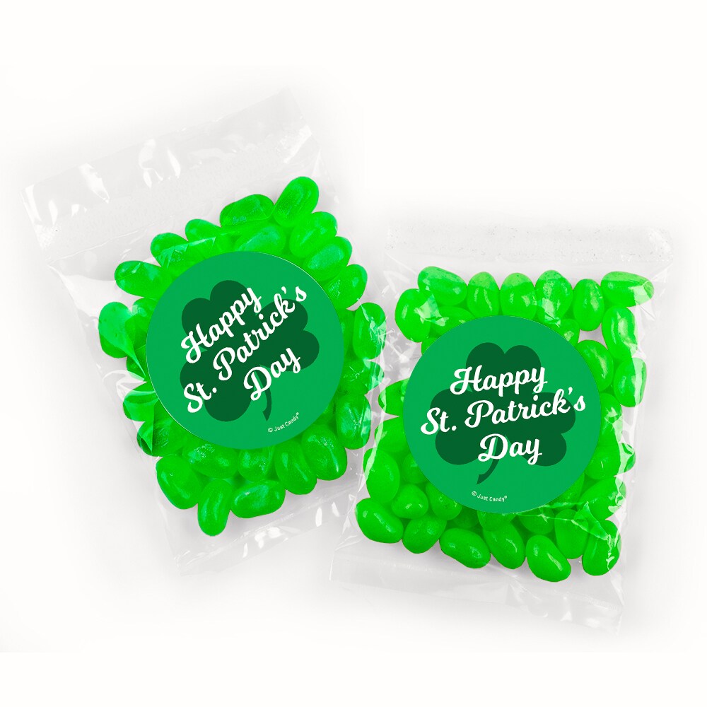 12 Pcs St. Patrick&#x27;s Day Candy Party Favors Green Jelly Bean Goodie Bags with Stickers