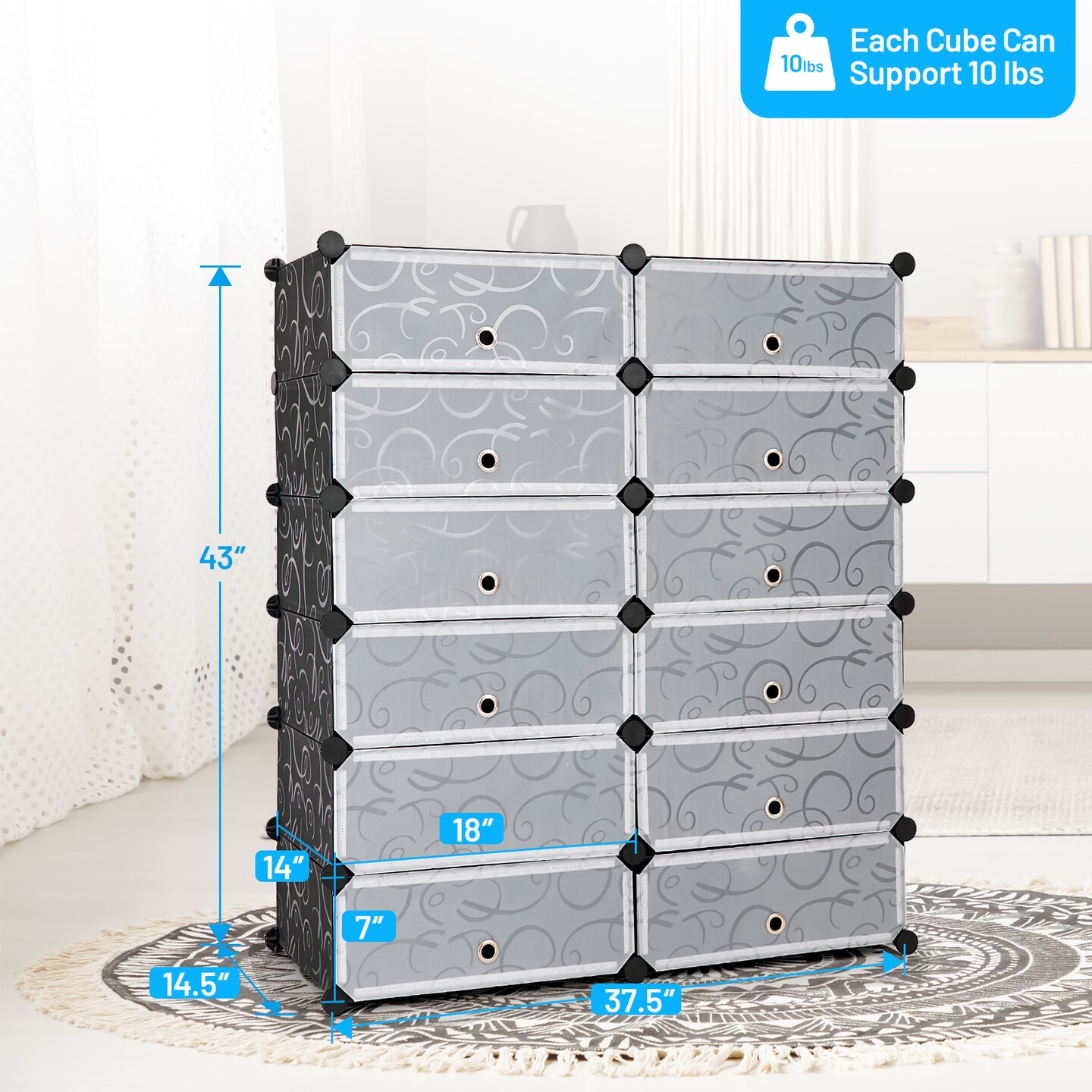 12 Cubes DIY Portable Plastic Shoe Rack with Doors