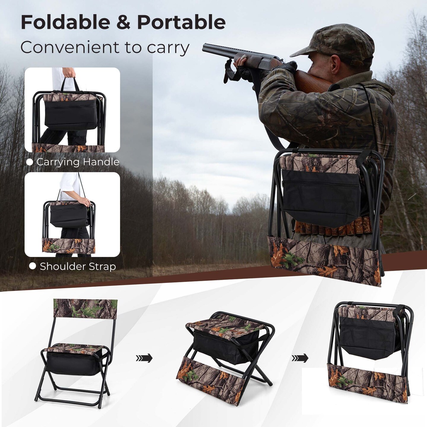 Costway Folding Hunting Chair Foldable Portable Fishing Stool with Storage Pocket