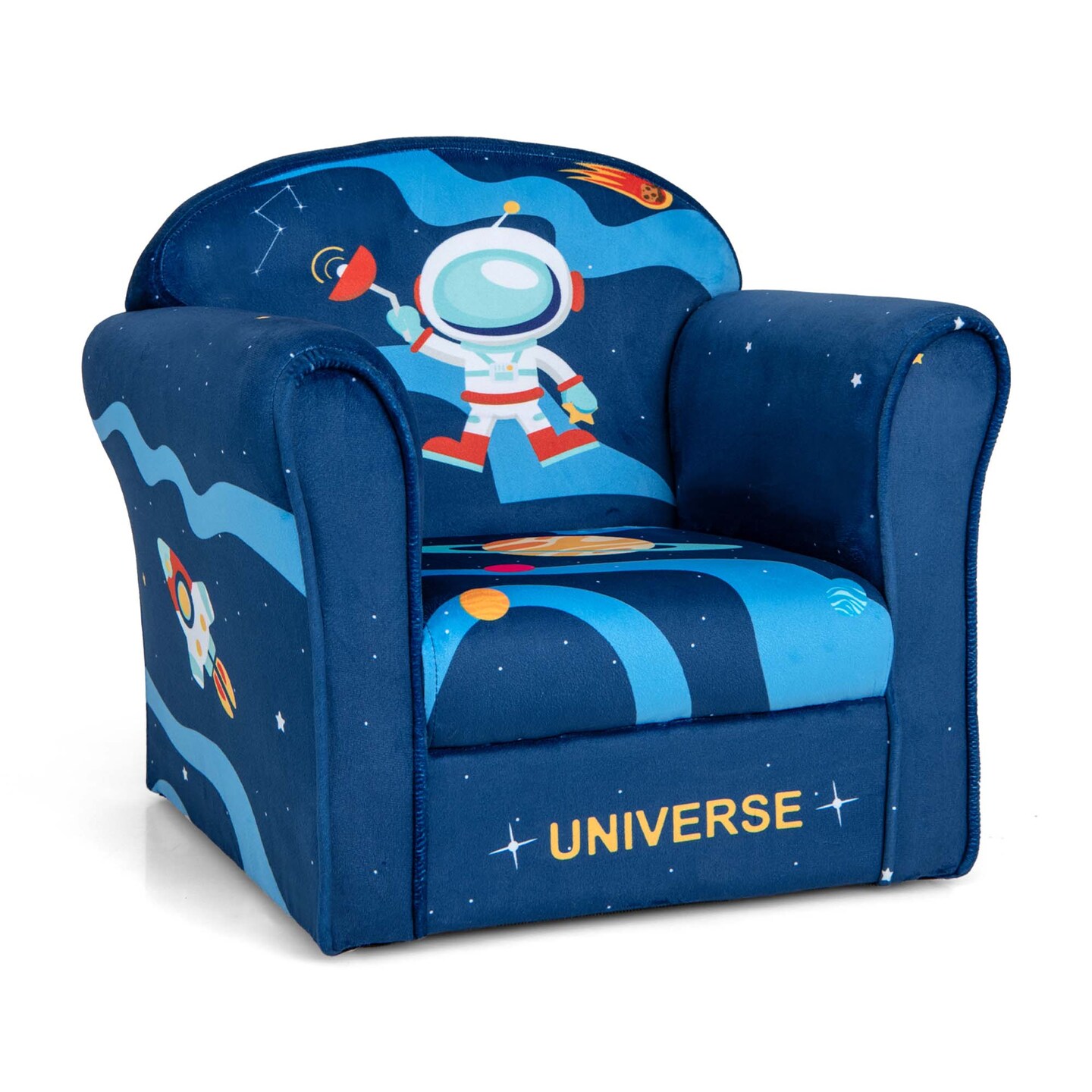 Costway Kids Sofa Toddler Upholstered Armrest Chair with Solid Wooden Frame Navy