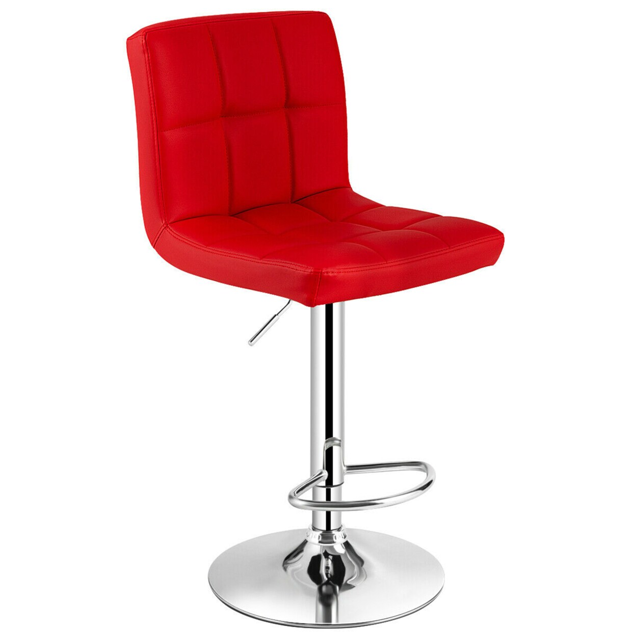 Set Of 4 Pu Leather Bar Stool Swivel Bar Chair W/ Adjustable Height Red