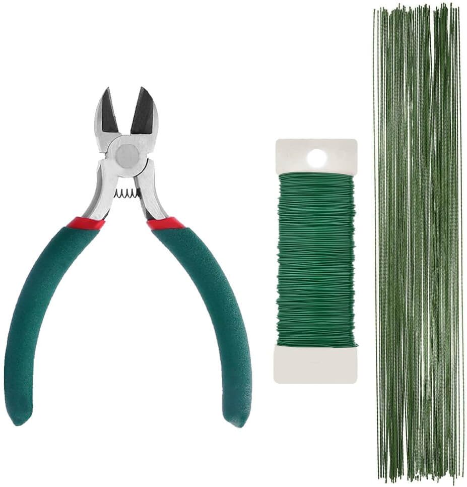 Floral Tape and Floral Wire Arrangement Tools Kit with Wire Cutter 26 Gauge Stem Wire and 22 Gauge Paddle Wire for Bouquet Stem Wrap Florist