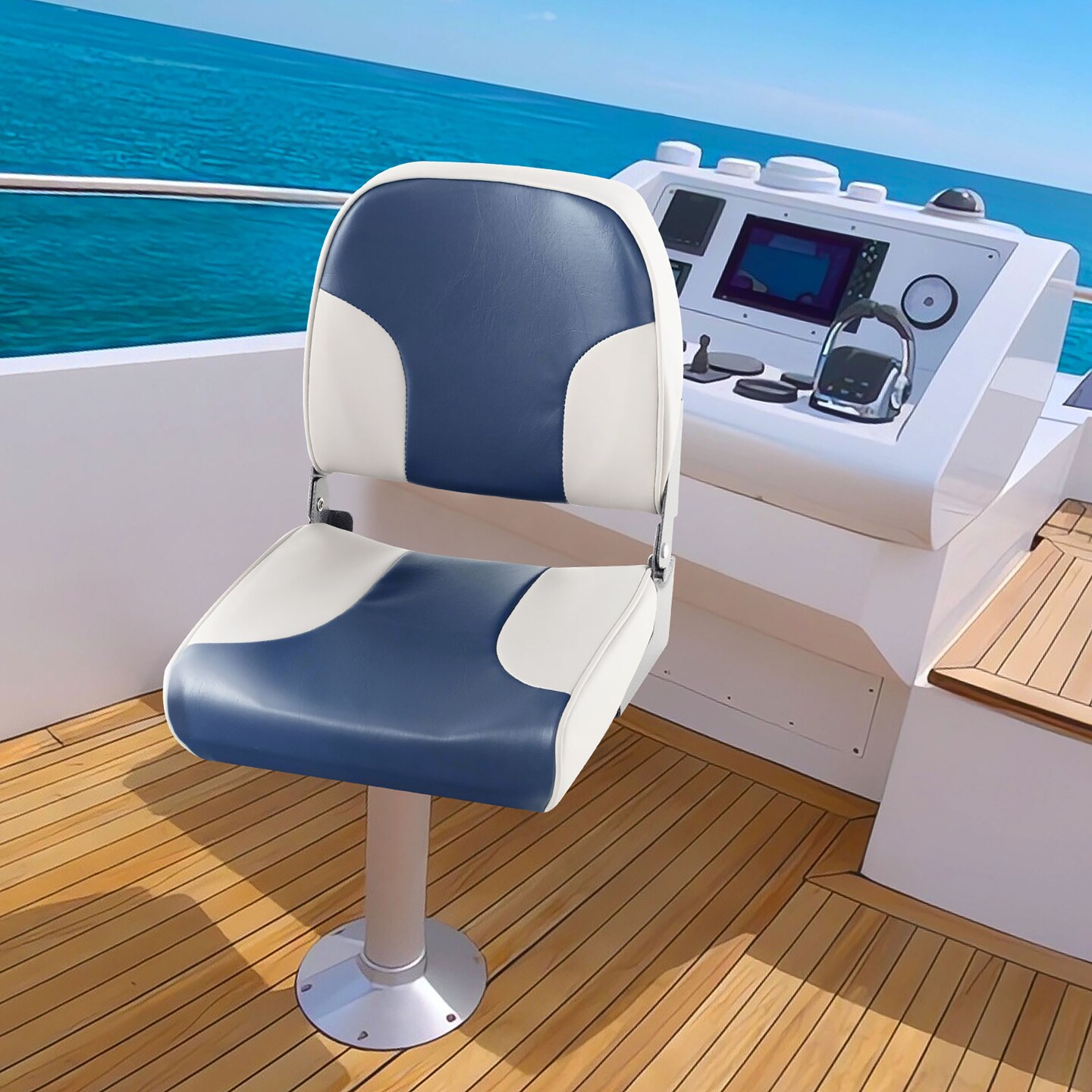 Costway 2-Piece Folding Boat Seat Set with Sponge Padding &#x26; Aluminum Hinges Low Back Blue
