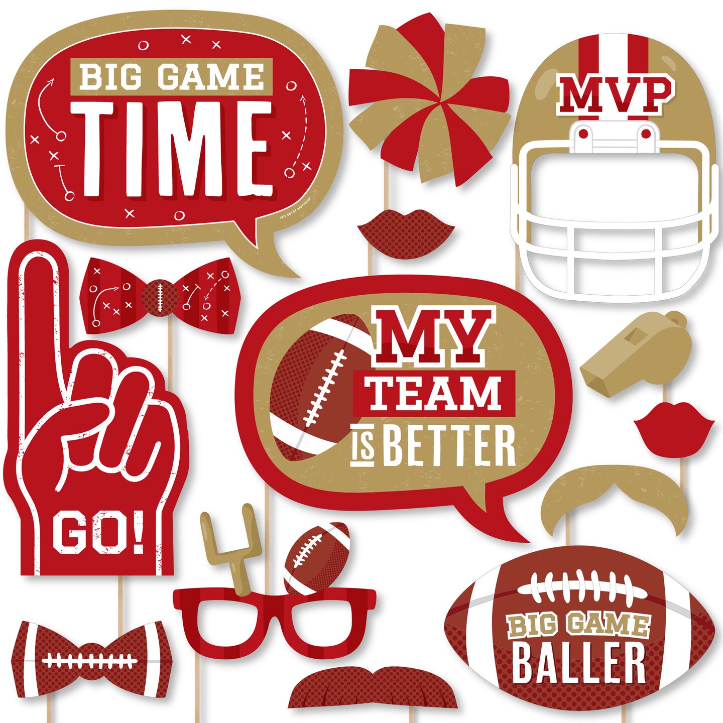 Big Dot of Happiness The Big Game - Red and Gold - Football Party Photo Booth Props Kit - 20 Count