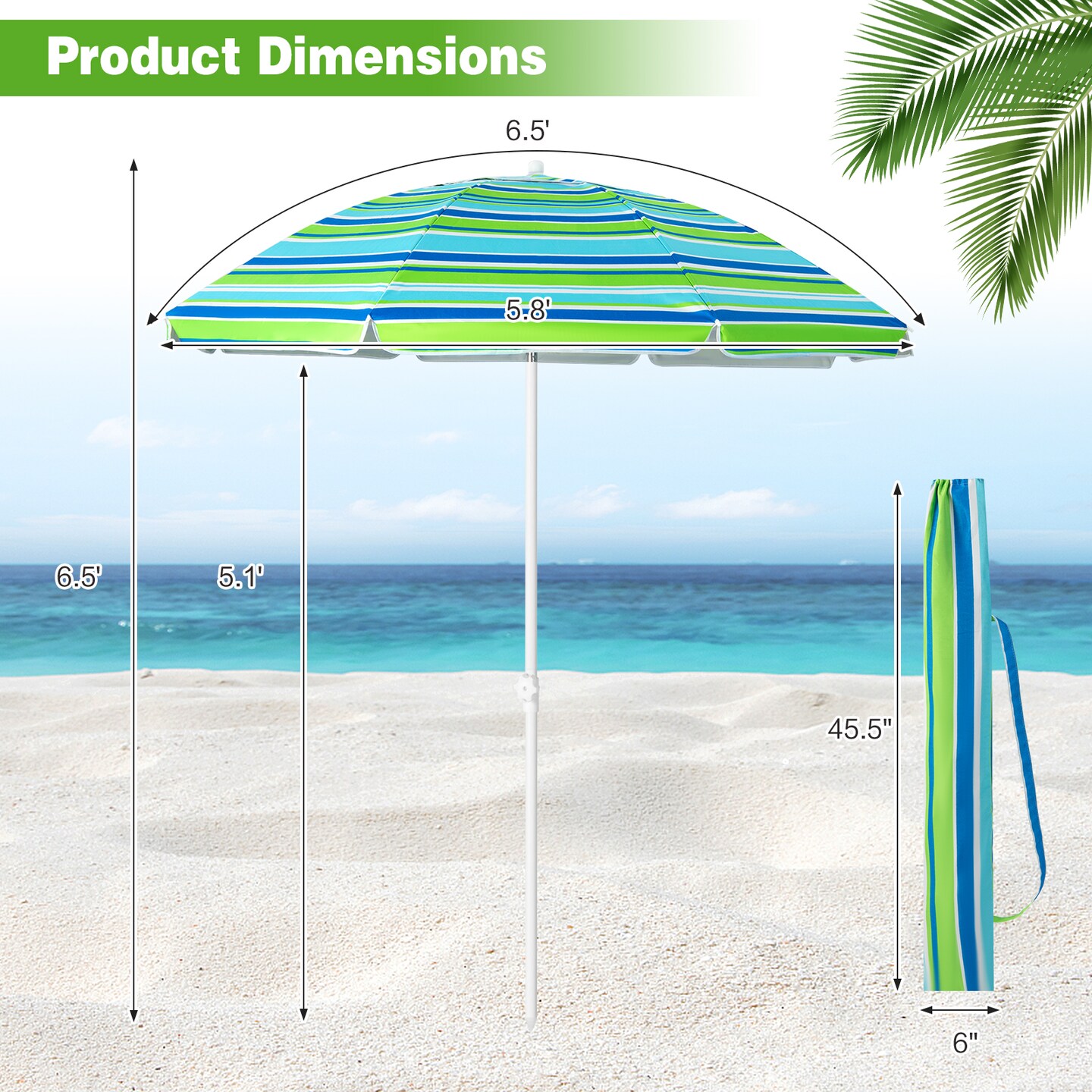 Patio Beach Umbrella with Cup Holder Table and Sandbag