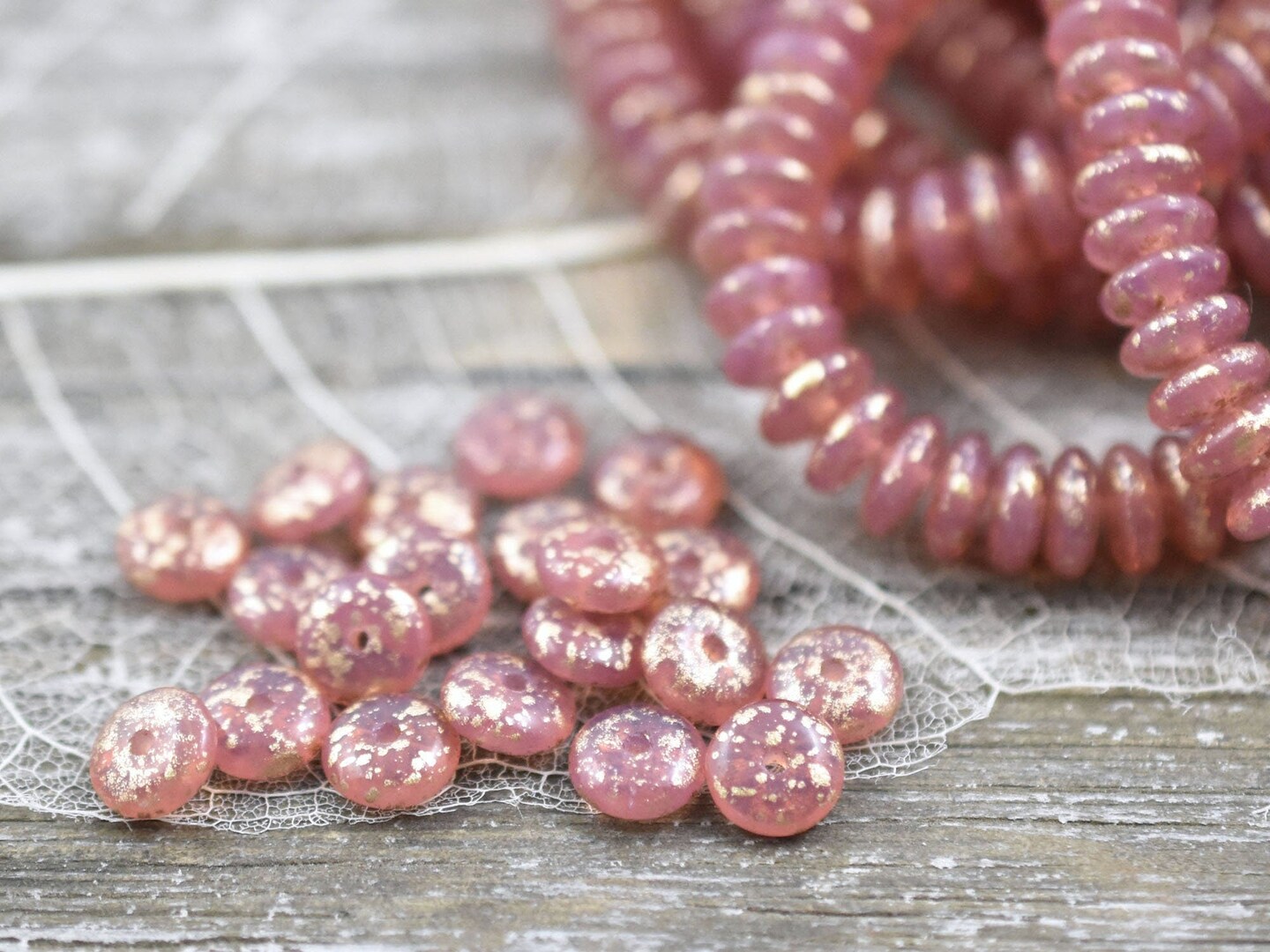 *50* 6x2mm Gold Washed Pink Opaline Smooth Rondelle Beads