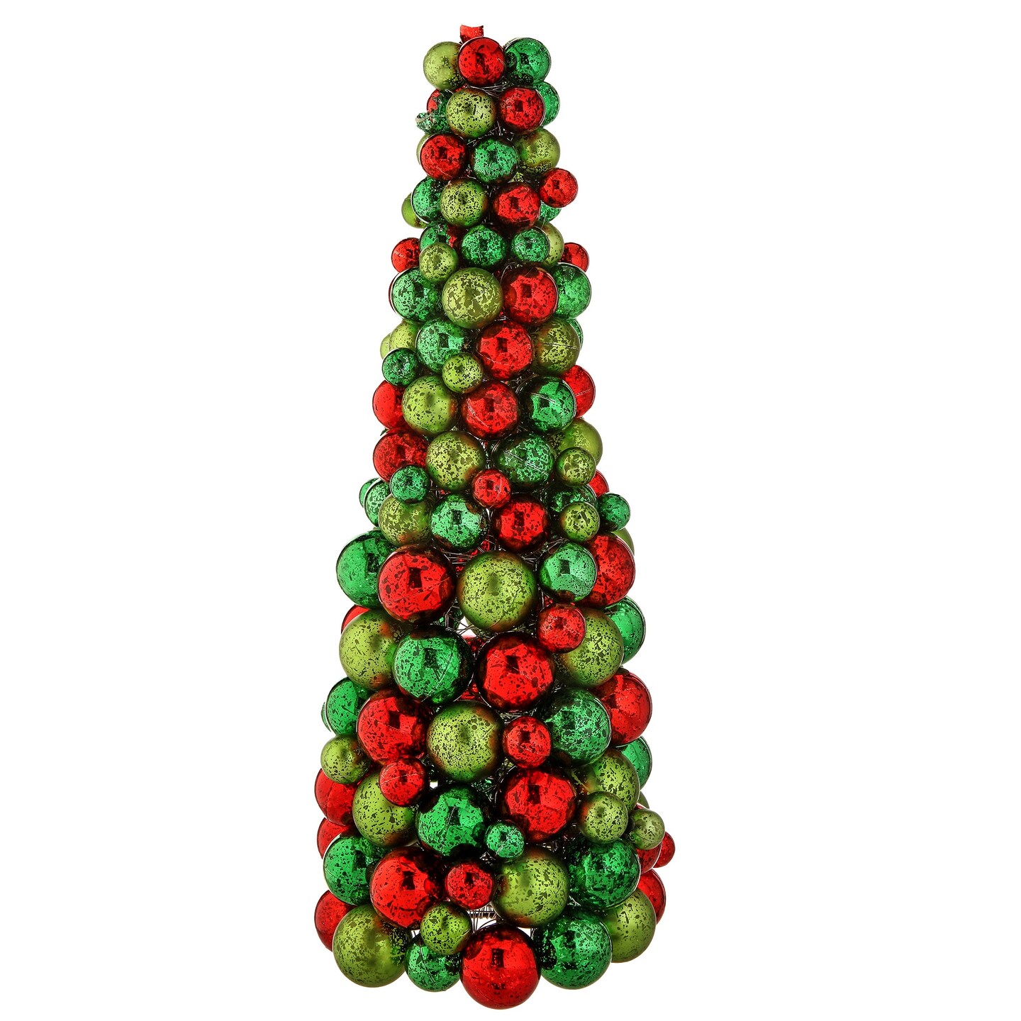 Contemporary Home Living 18" Red and Green Mixed Shatterproof Ball Cone Christmas Tree