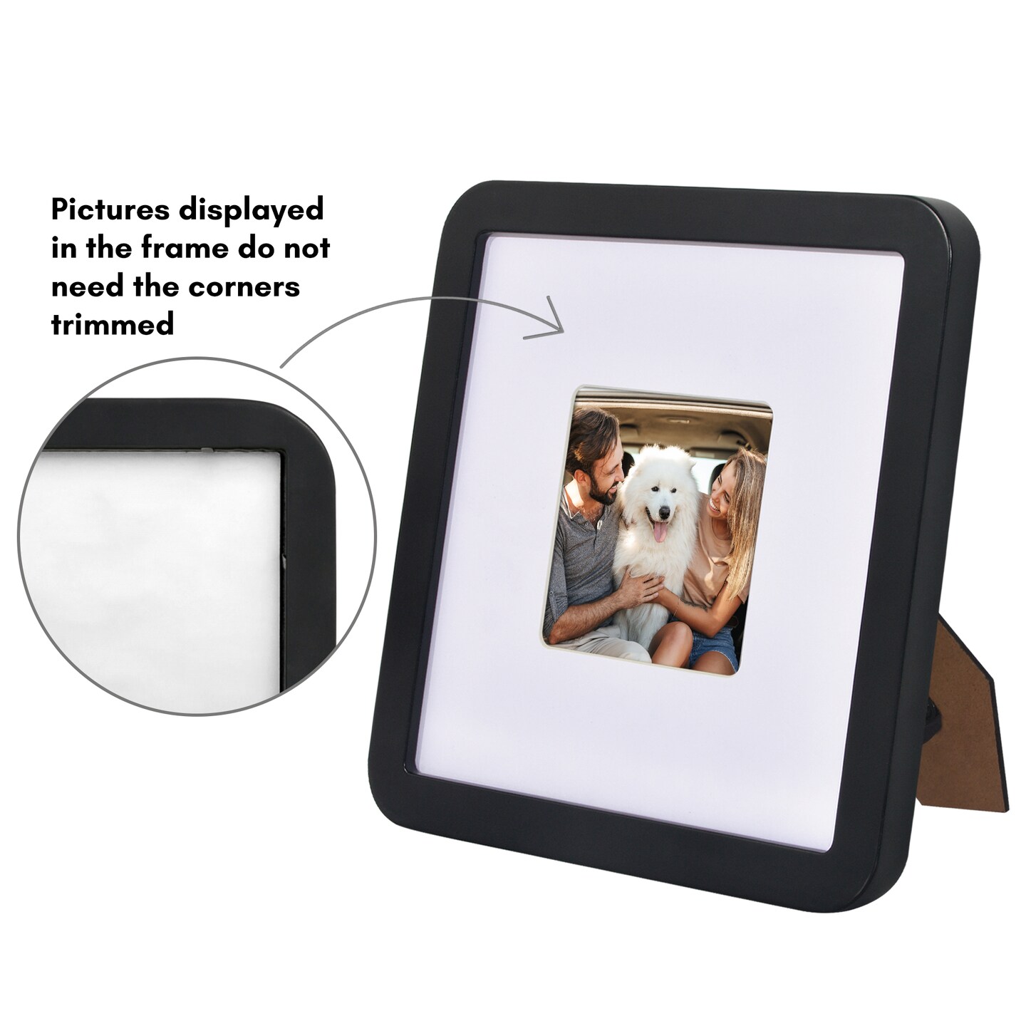 Americanflat Curved Corner Photo Frame with Mat - Picture Frame with Round Corners - Shatter Resistant Glass - Triangle Hanging Hardware - Includes Easel - Black