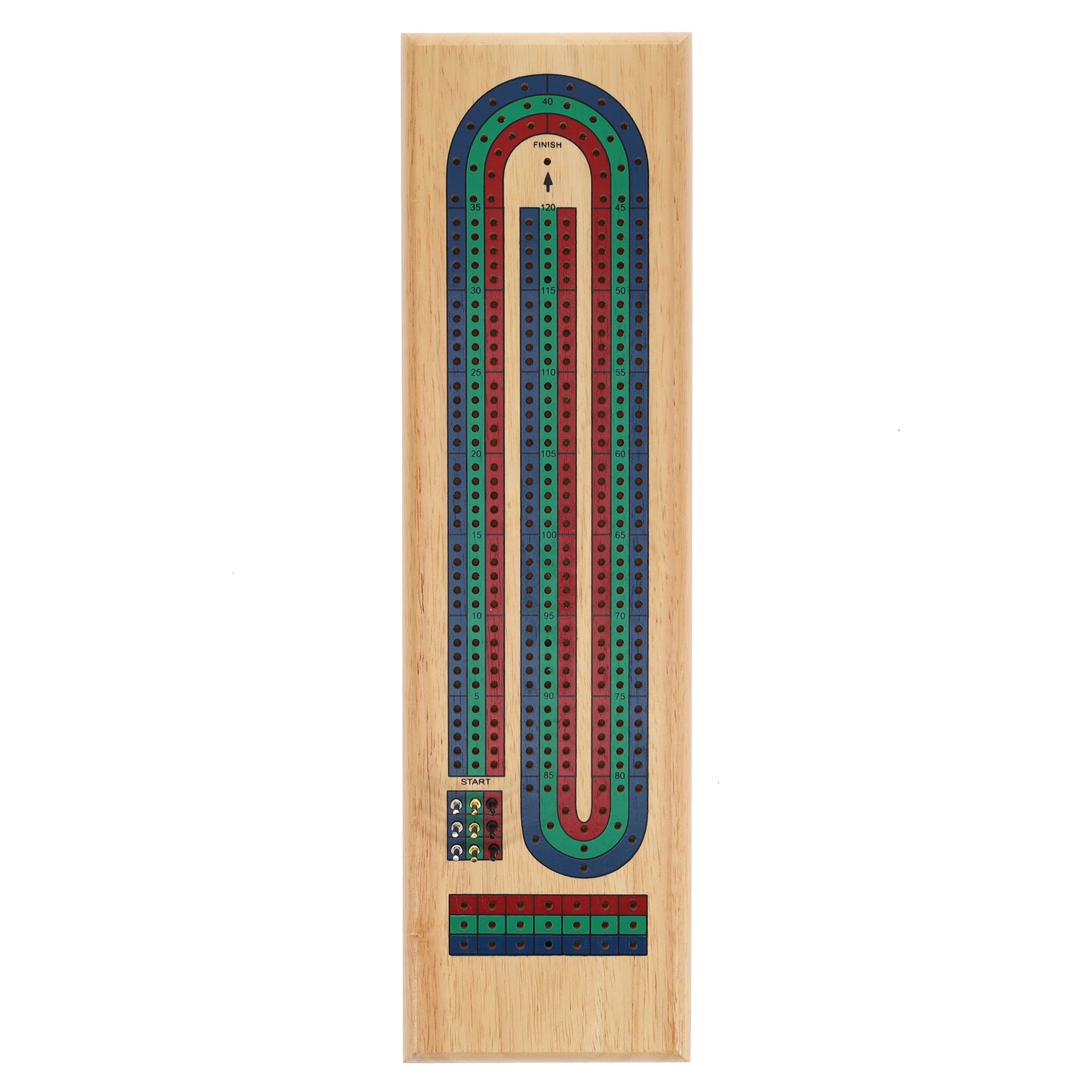 WE Games Classic Cribbage Set - Solid Wood TriColor Continuous 3 Track Board with Metal Pegs