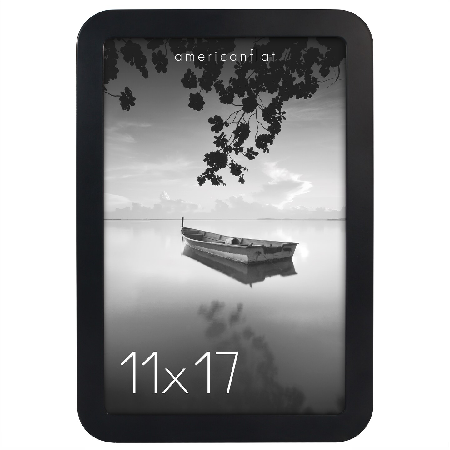 Americanflat Curved Corner Photo Frame - Picture Frame with Round Corners - Shatter Resistant Glass - Triangle Hanging Hardware - Easel for Tabletop Display - Black