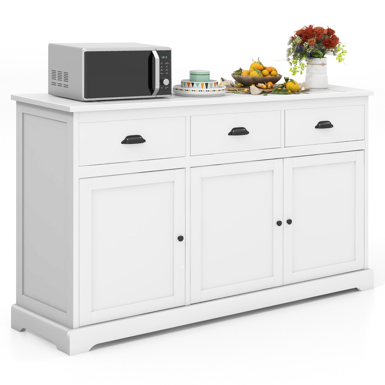 Gymax 3 Drawers Sideboard Buffet Table Storage Console Cabinet Entryway Cupboard White