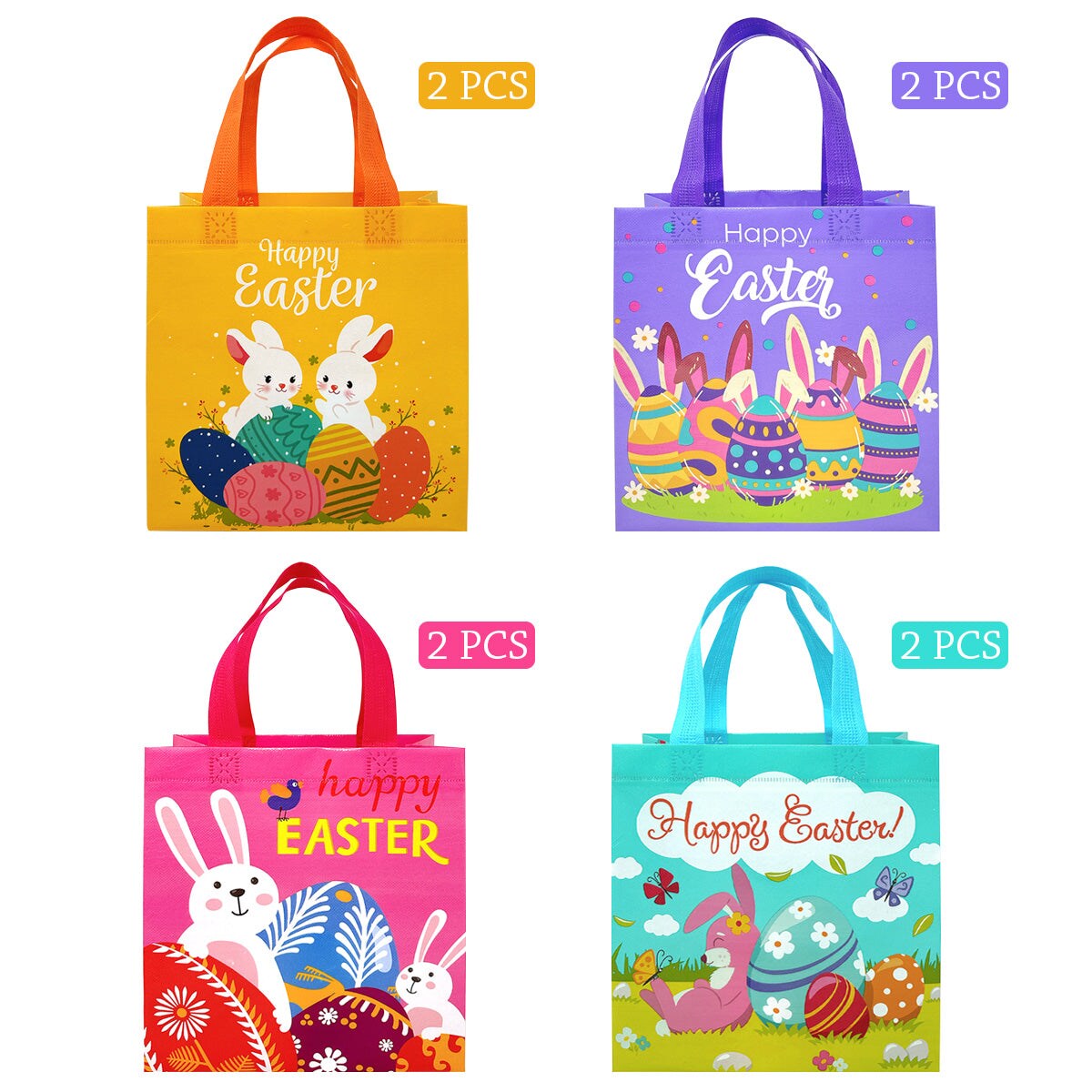 Wrapables Non-woven Easter Gift Bags, Easter Treat Bags for Egg Hunt (Set of 8)