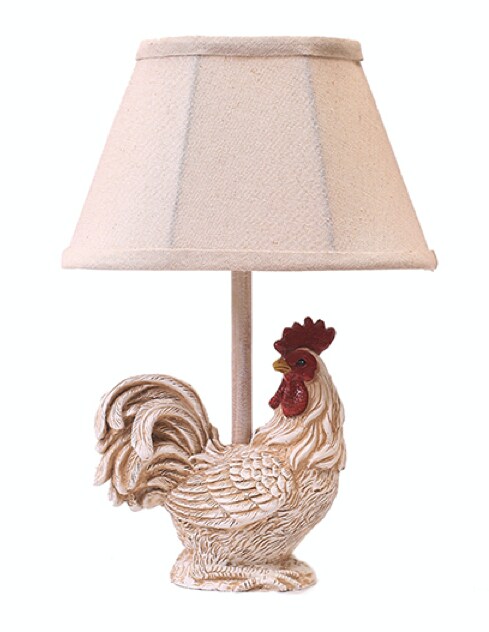 Diva At Home Set of 2 Country Rustic Farm Rooster Accent Lamps with Beige Linen Shades 12&#x22;