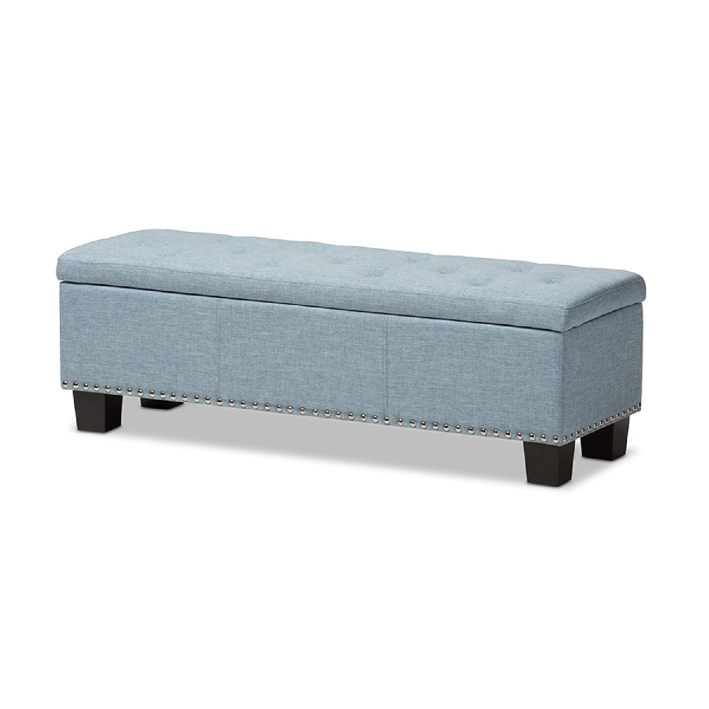 Wholesale Interiors Baxton Studio Hannah Modern and Contemporary Light Blue Fabric Upholstered Button Tufting Storage Ottoman Bench