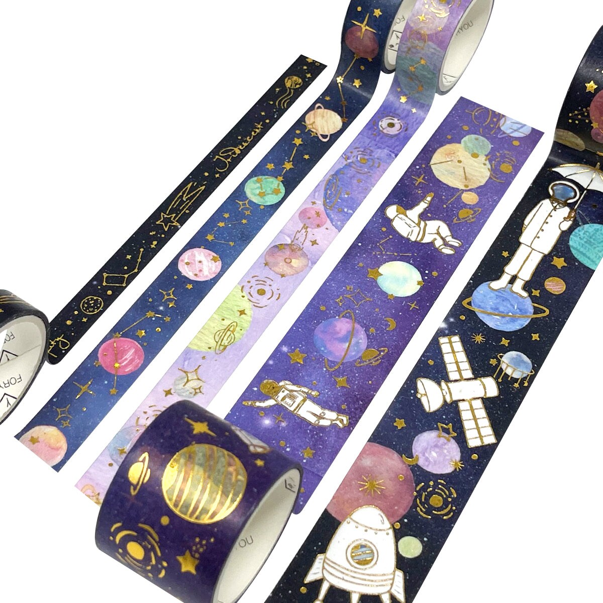 Wrapables Decorative Gold Foil Washi Tape and Sticker Set for Stationery, Diary, Card Making (10 Rolls & 10 Sheets)