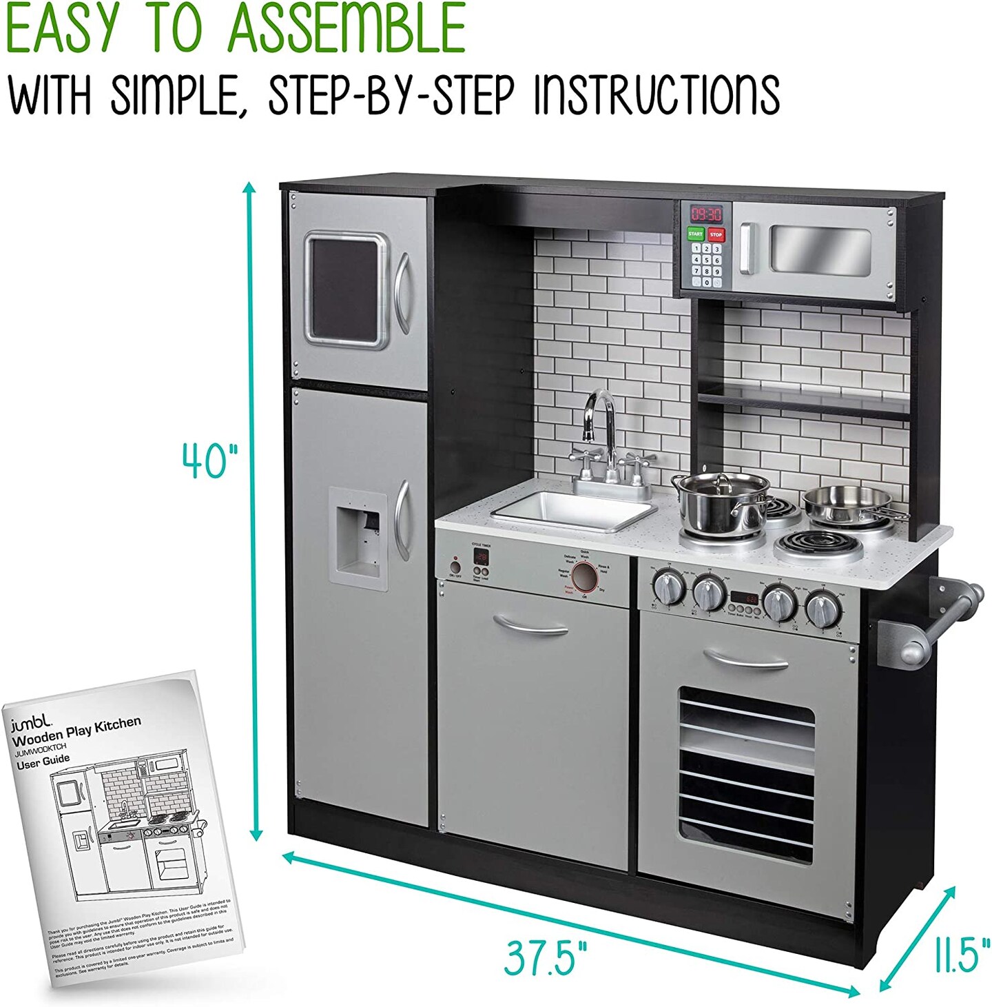 Lil' Jumbl Kids Kitchen Set, Toddler Pretend Wooden Kitchen Playset