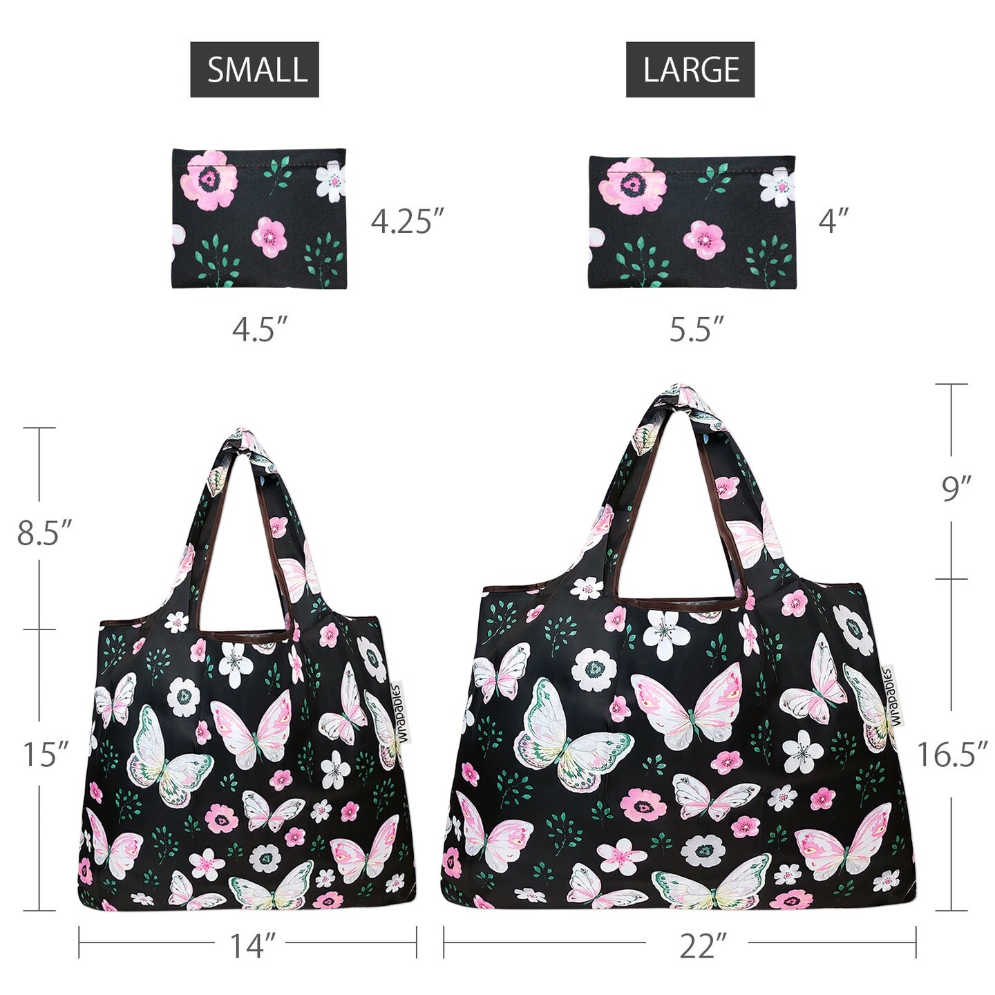 Wrapables Large &#x26; Small Foldable Tote Nylon Reusable Grocery Bags, Set of 2