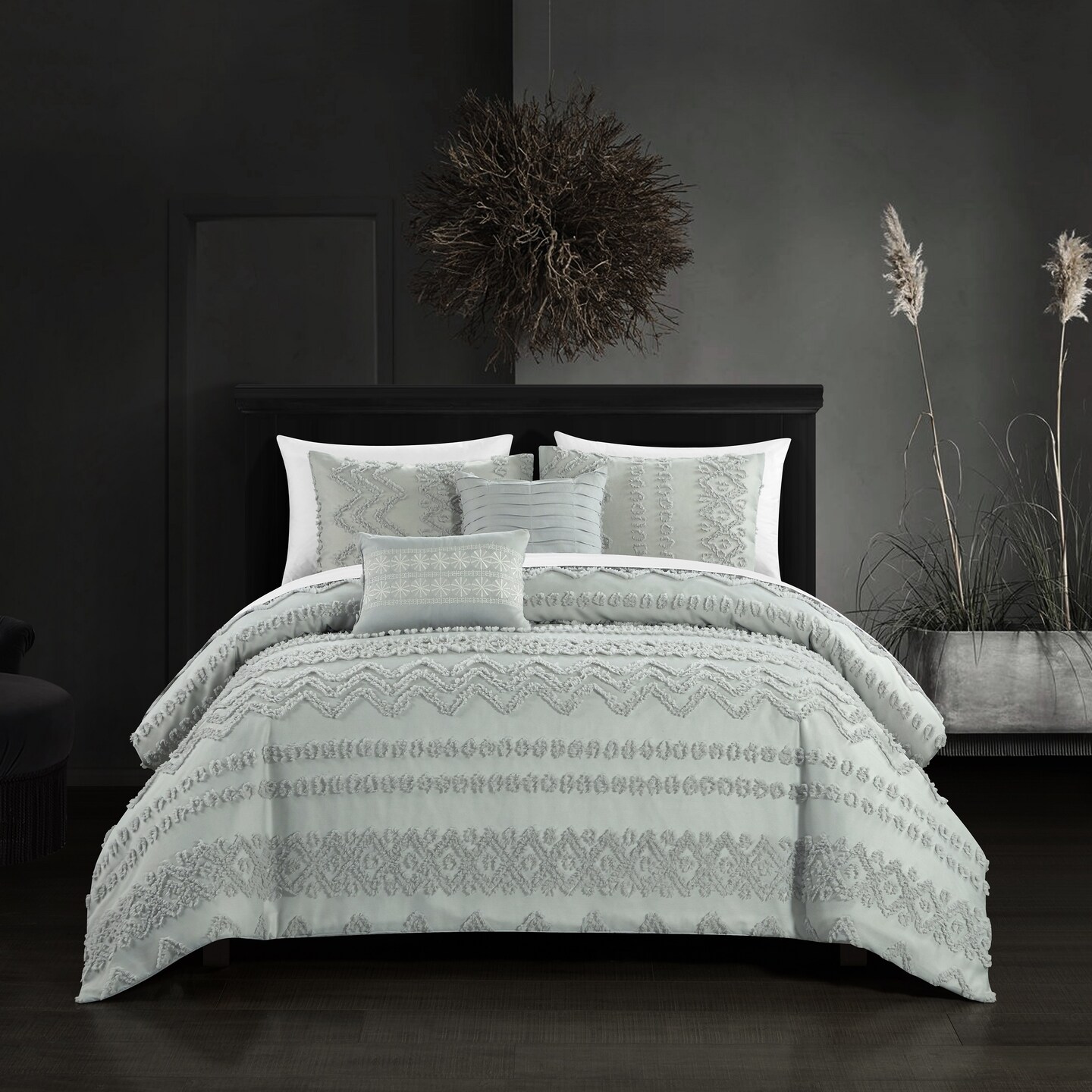 Chic Home Jenson 5 Piece Comforter Set Jacquard Chevron Geometric Pattern Design Bedding
