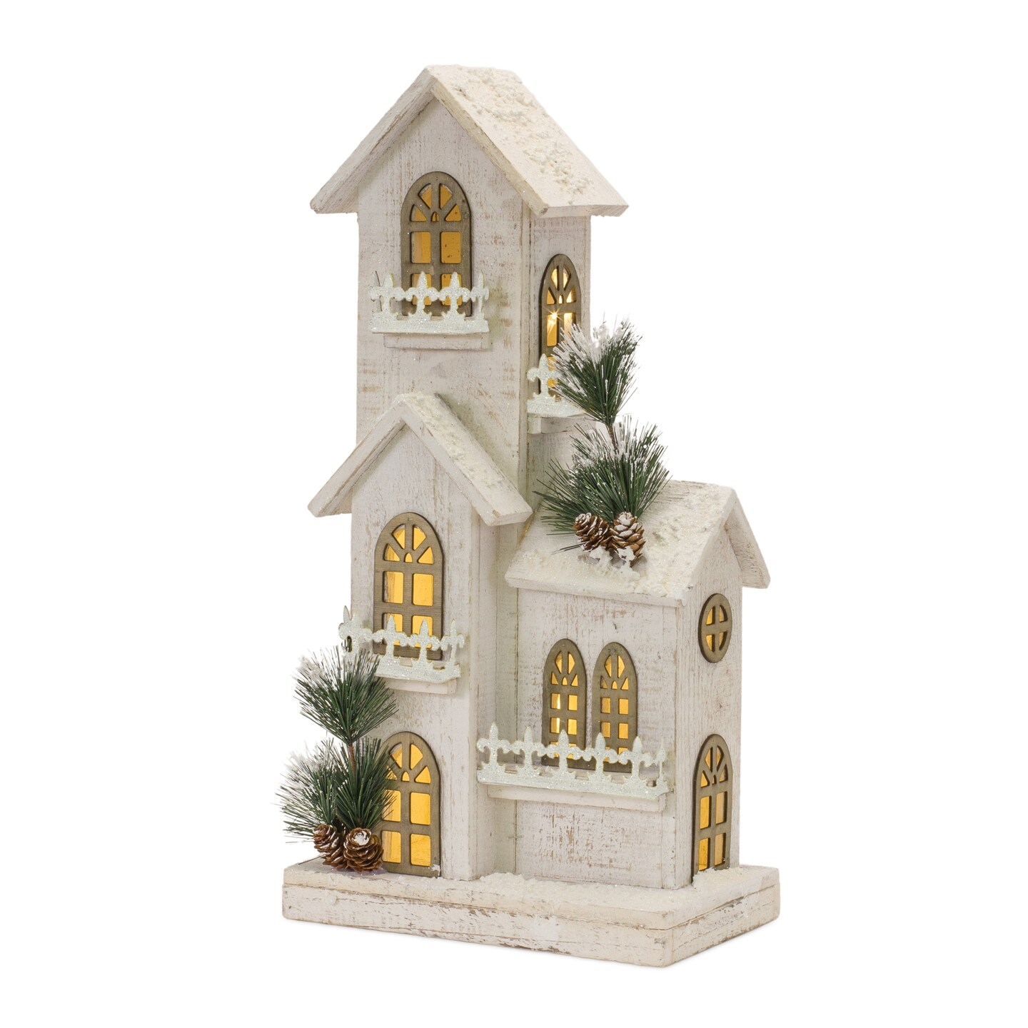 Melrose LED Lighted Christmas Winter House - 21&#x22; - White and Brown