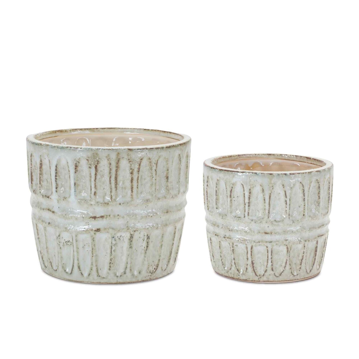 Melrose Distressed Pots - 7.25&#x22; - Beige and White - Set of 2