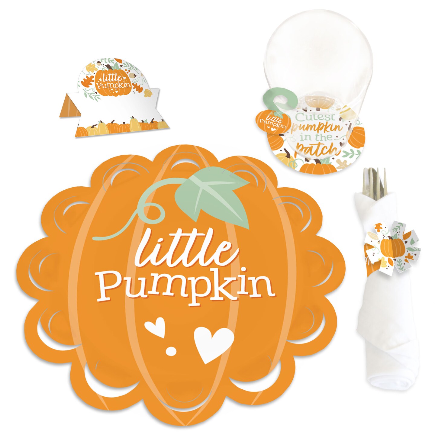 Big Dot of Happiness Little Pumpkin - Fall Birthday Party or Baby Shower Paper Charger and Table Decorations - Chargerific Kit - Place Setting for 8