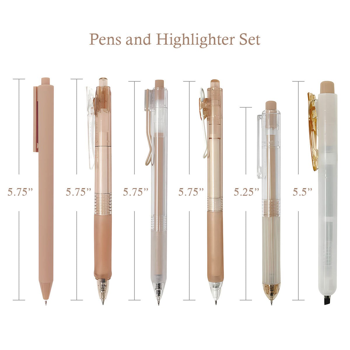 Wrapables Retractable Rollerball Pens and Highlighter Set, 0.5mm Black Gel Ink Pens for Home, Office, Stationery (Set of 6)
